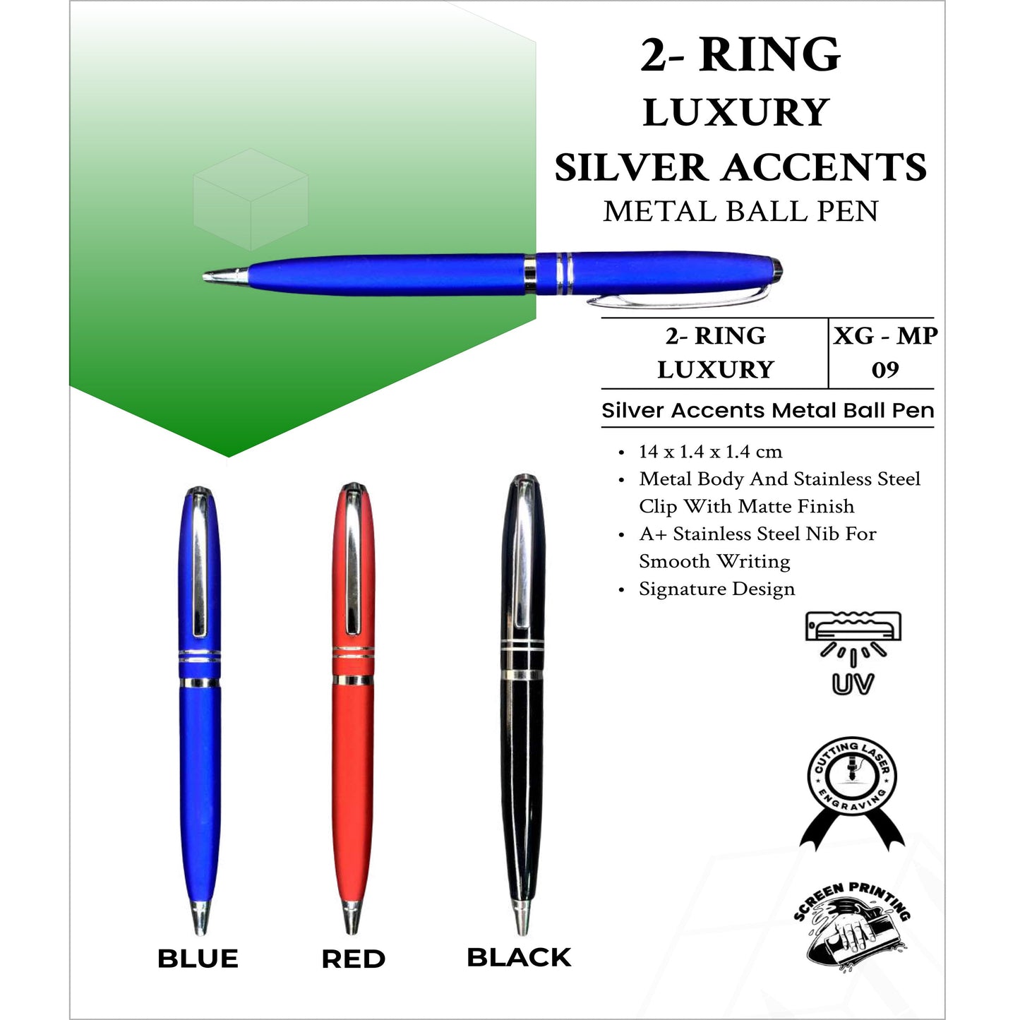 2 - Ring Luxury Silver Accents Metal Ball Pen XG - MP09