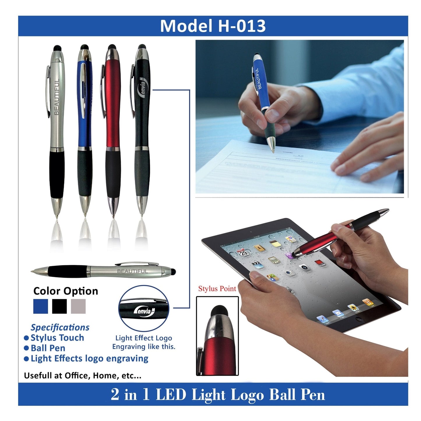2 In 1 LED Light Logo Ball pen H-013