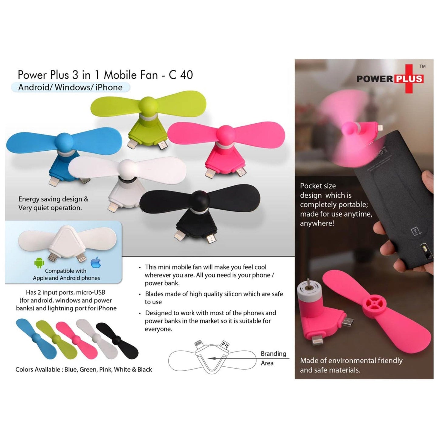 3 In 1 Mobile Fan: Android/ Windows/ IOS - C 40 MARSH Corporate gifts