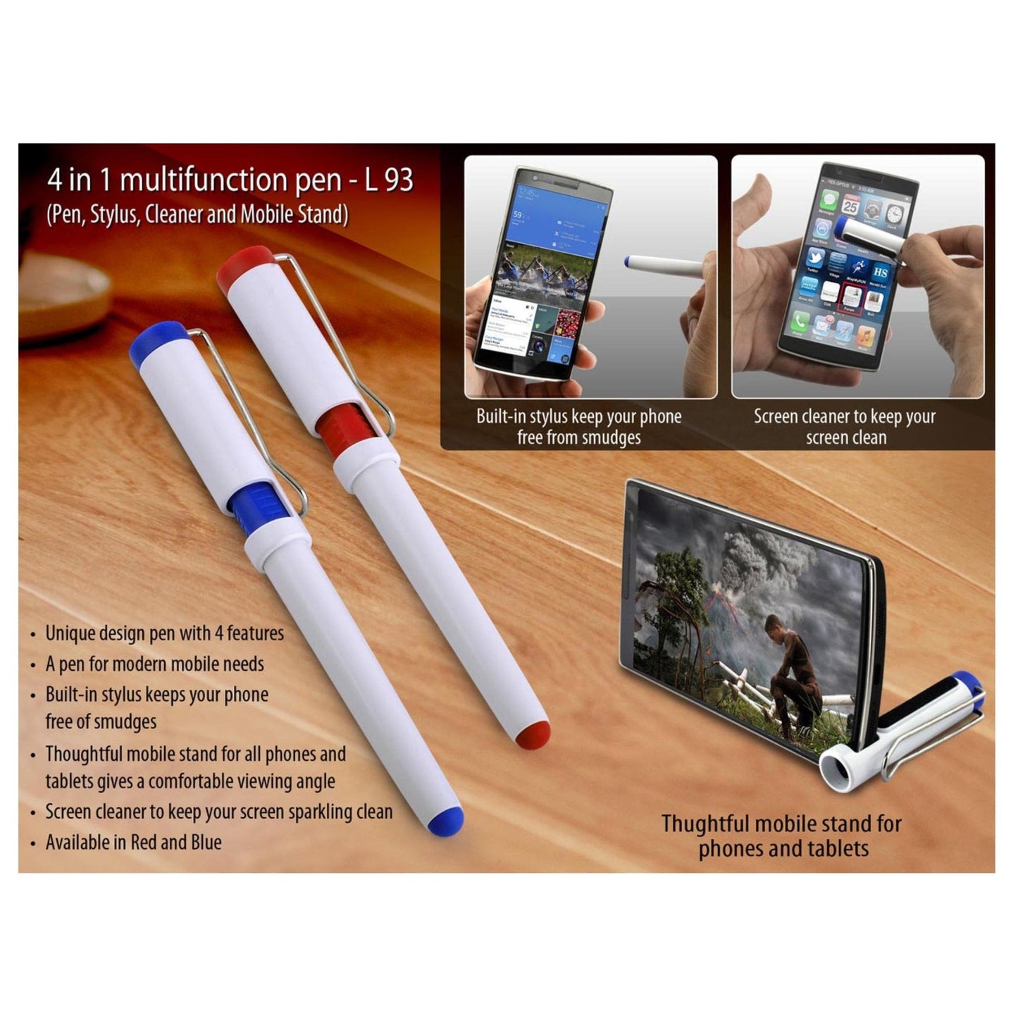 4 In 1 Multifunction Pen (Pen, Stylus, Cleaner And Mobile Stand) - L 93 MARSH Corporate gifts