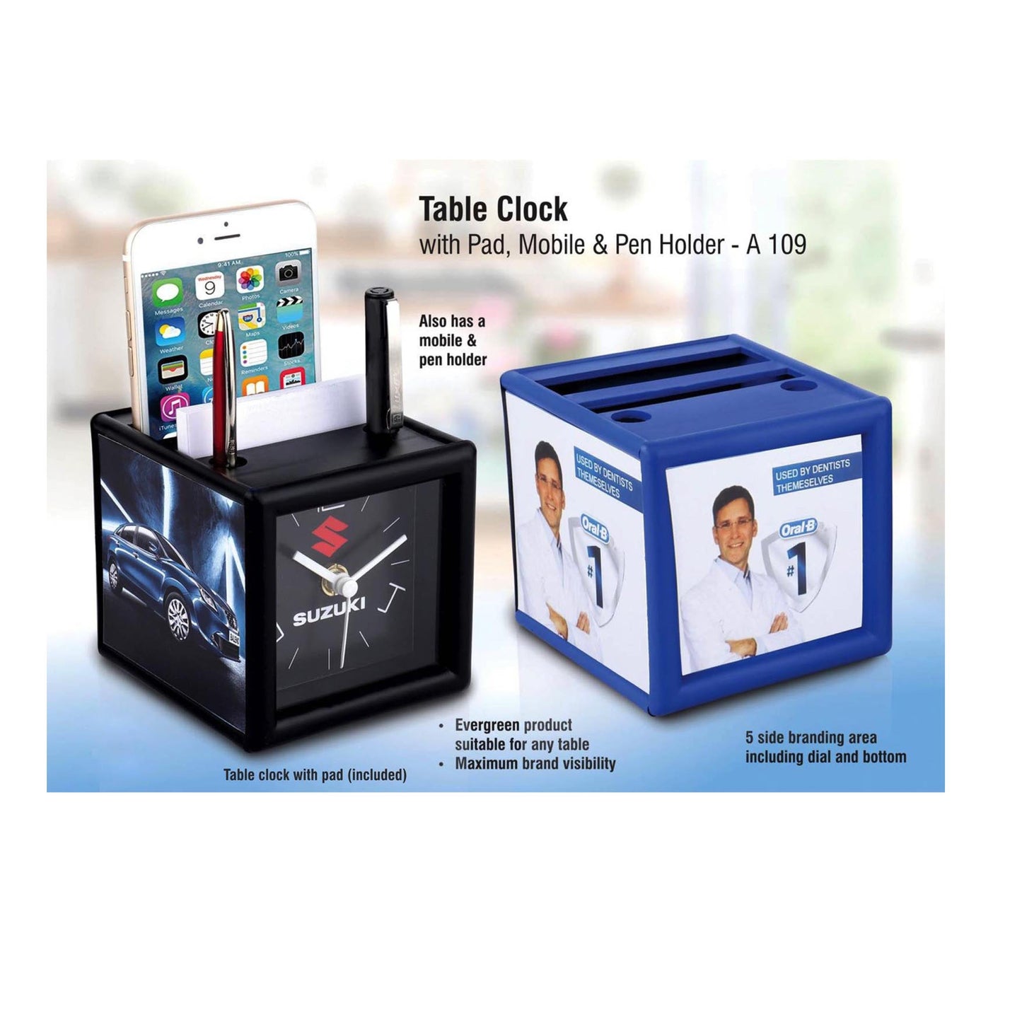 Table clock with pad and mobile holder | With Writing pad - A 109 MARSH Corporate gifts