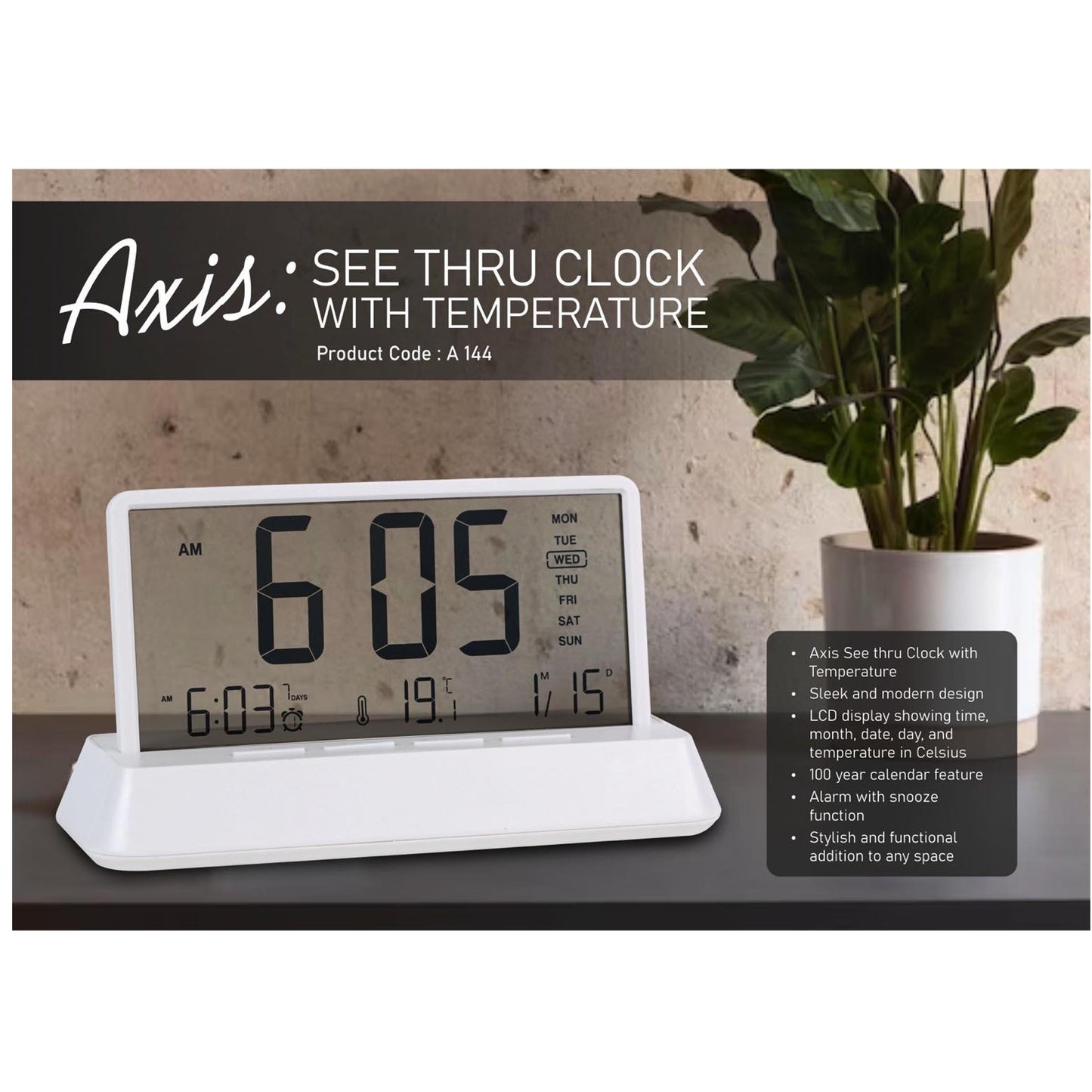 Axis : See thru clock with temperature - A 144 MARSH Corporate gifts
