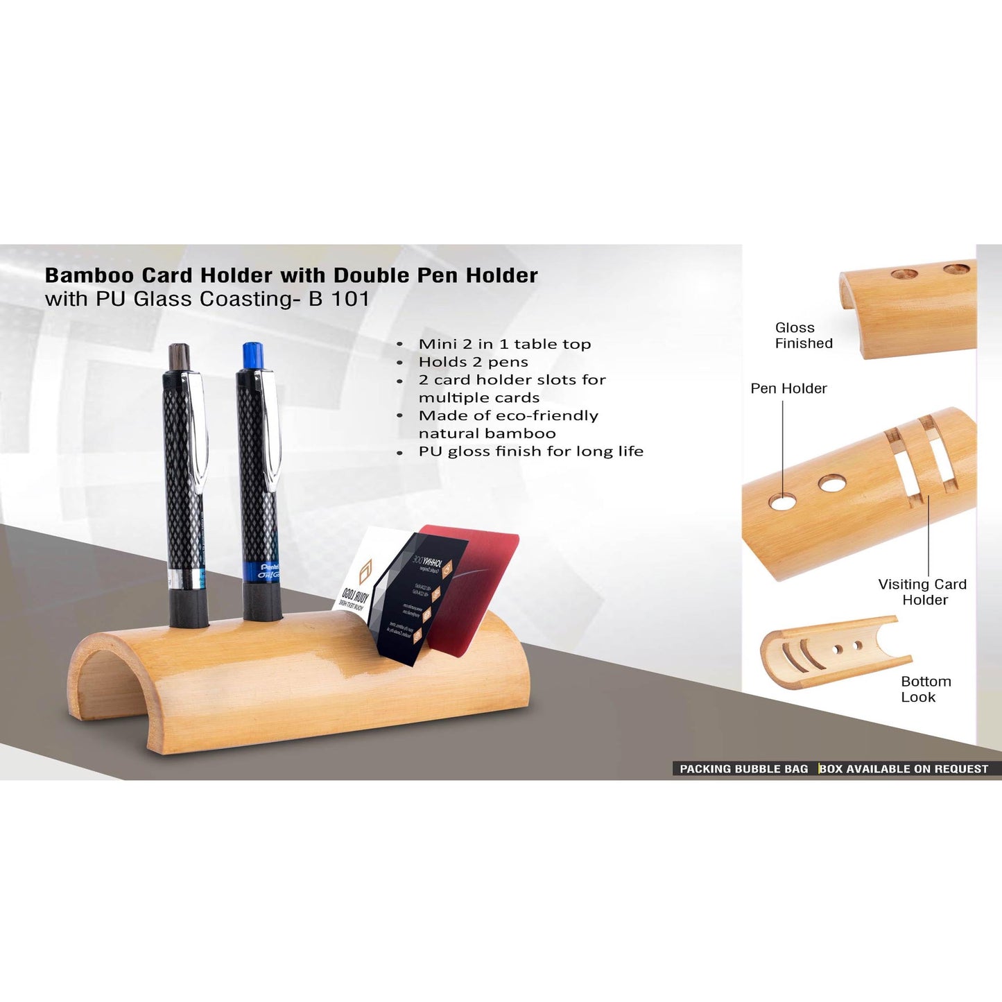 Bamboo card holder with double pen holder - B 101 MARSH Corporate gifts