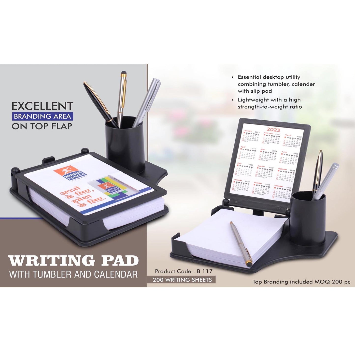 Writing pad with Tumbler and Calendar | 200 writing sheets | Top Branding included MOQ 200 pc - B 117 MARSH Corporate gifts