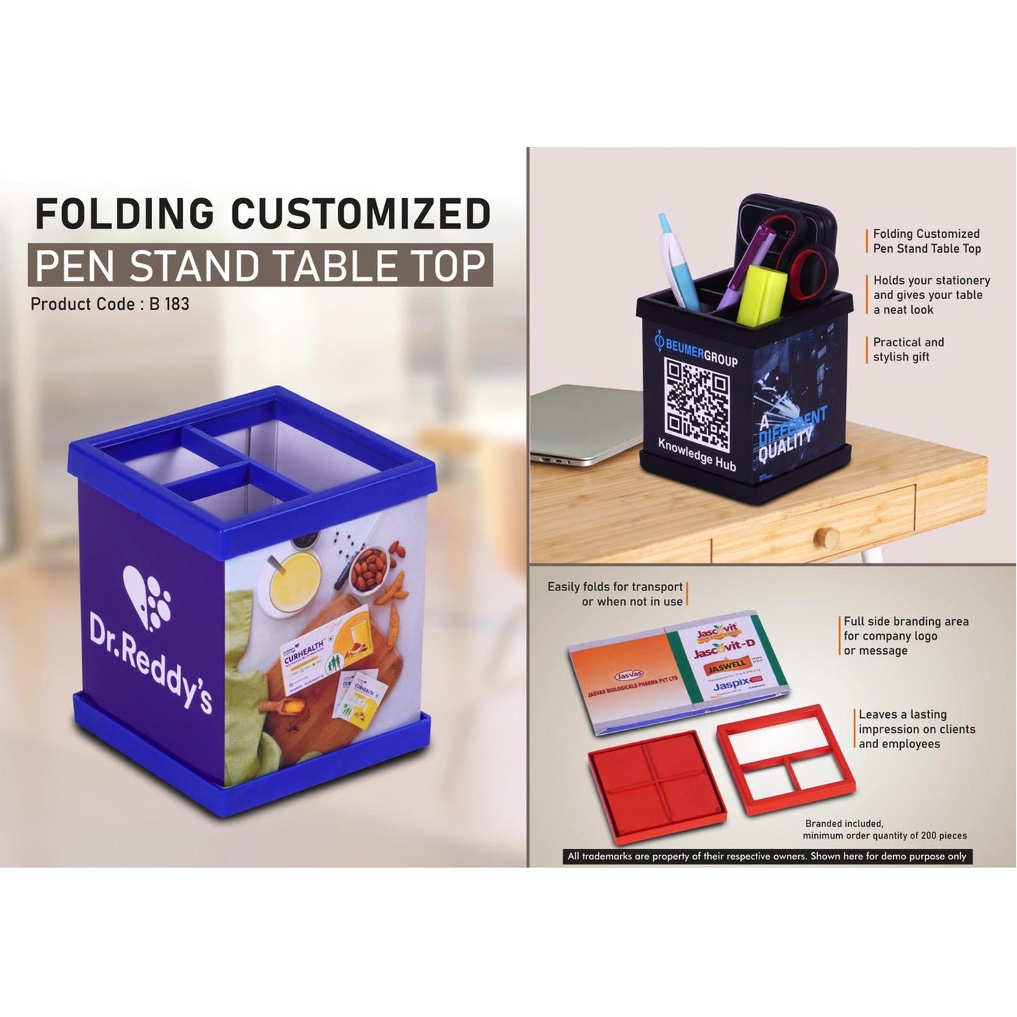 Folding Customized Pen Stand Table Top | Folds for transport or when not in use | Branding included MOQ 200 - B 183 MARSH Corporate gifts