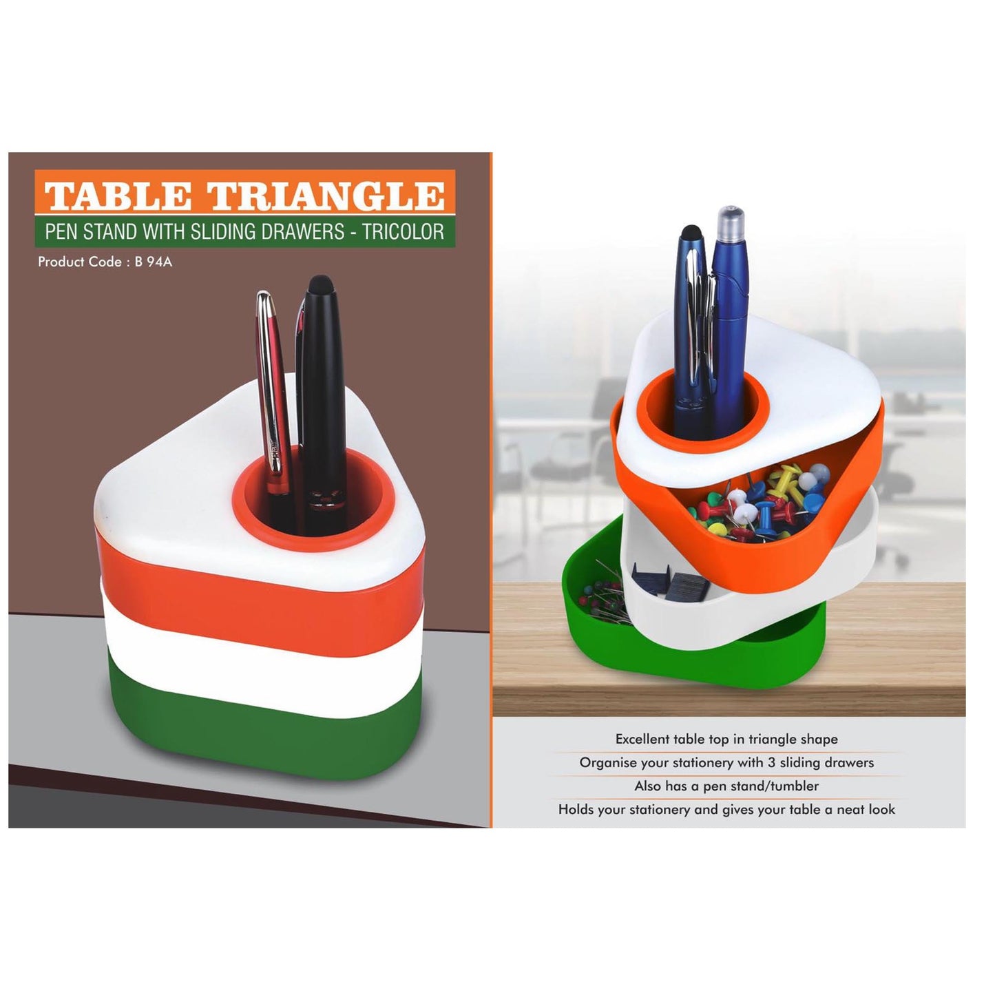 Table triangle: Pen stand with sliding drawers- Tricolor - B 94 A MARSH Corporate gifts