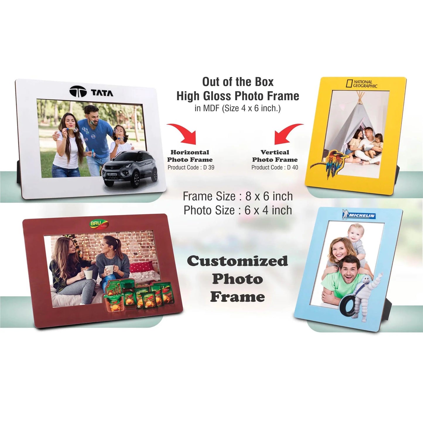 Out of the box High Gloss Photo Frame in MDF | With customized frame & insert | Photo size 4x6 inch - D 39 MARSH Corporate gifts