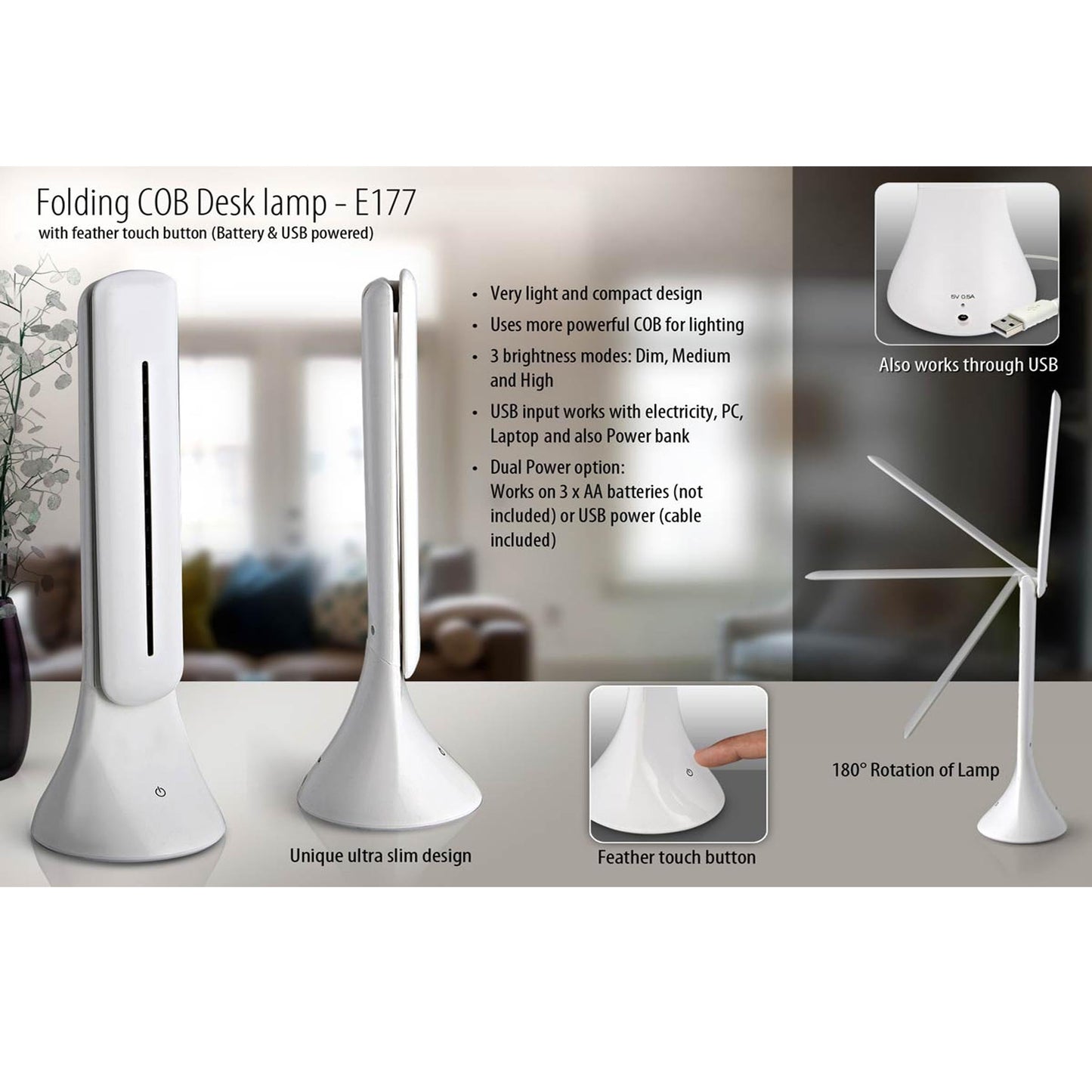 Folding COB Desk lamp with feather touch button - E 177 MARSH Corporate gifts