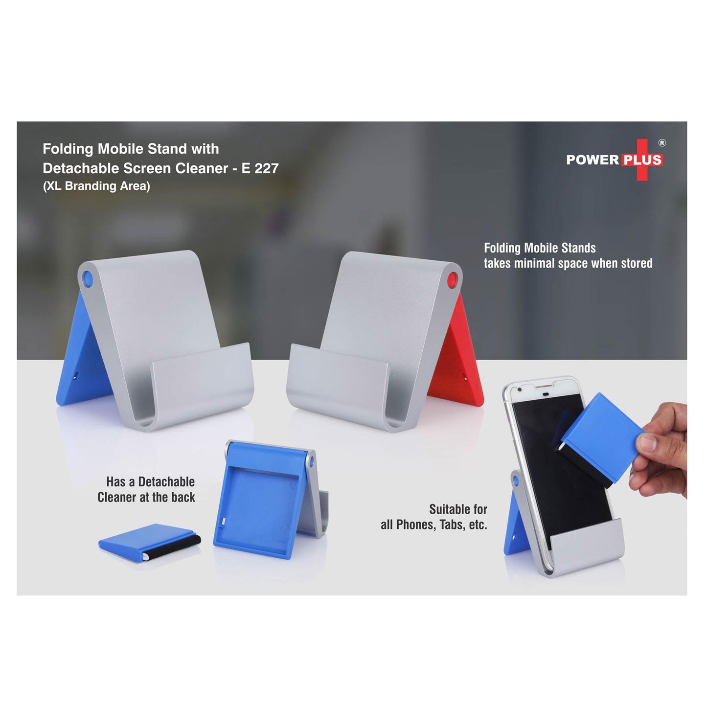 Folding mobile stand with detachable screen cleaner (XL branding area) - E 227 MARSH Corporate gifts