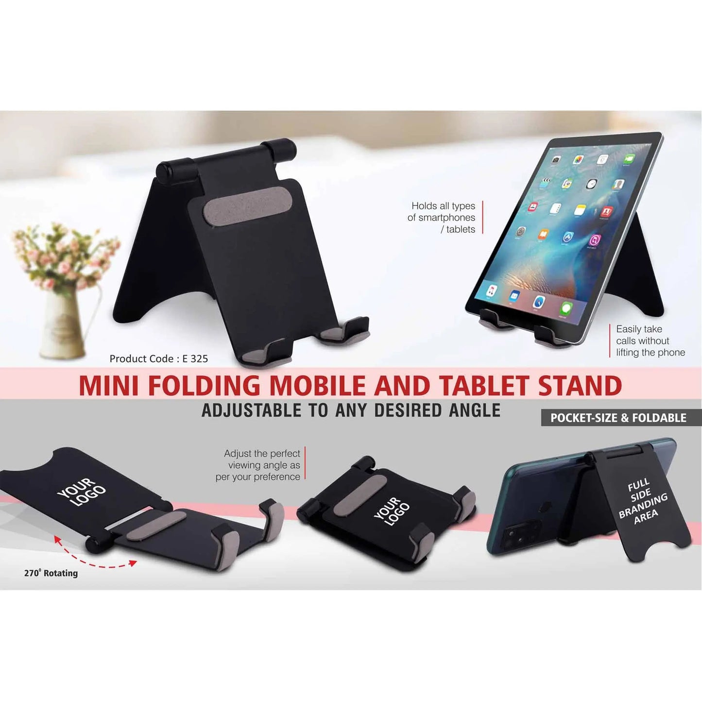 Mini folding mobile and tablet stand | Adjustable to any desired angle - E 325 MARSH Corporate gifts