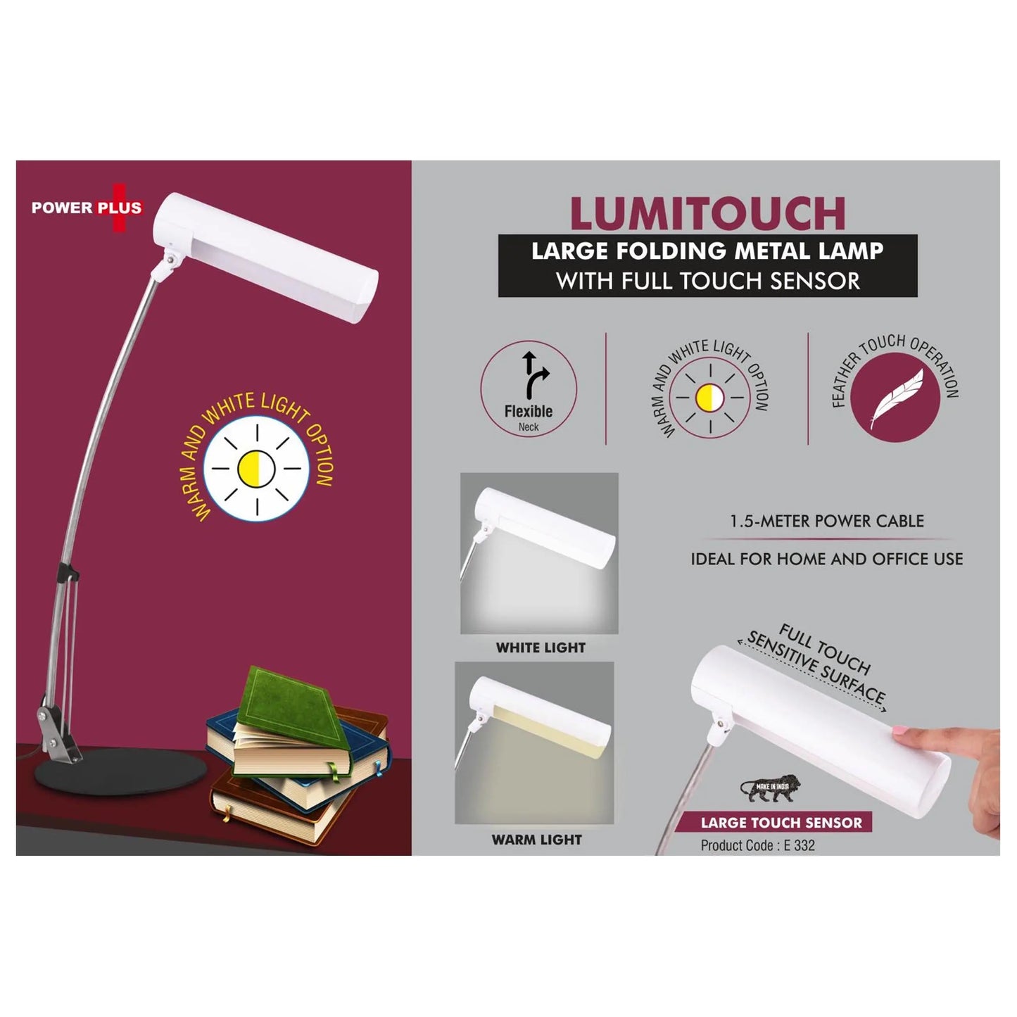 LumiTouch: Large folding Metal lamp with Full touch sensor | Warm and White Light option | Smooth dimmer function - E 332 MARSH Corporate gifts