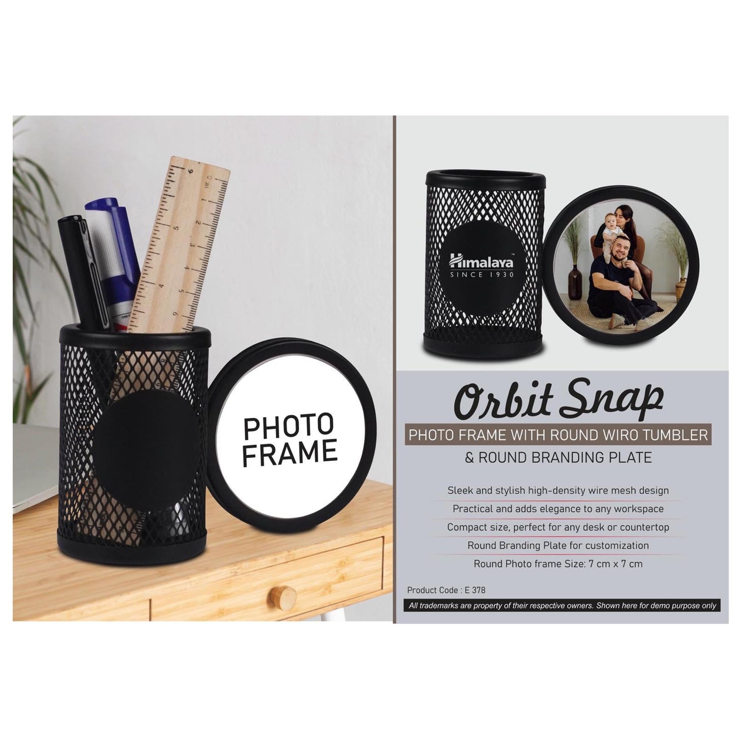0rbit Snap: Photo Frame with Round Wiro tumbler & Round Branding Plate - E 378 MARSH Corporate gifts