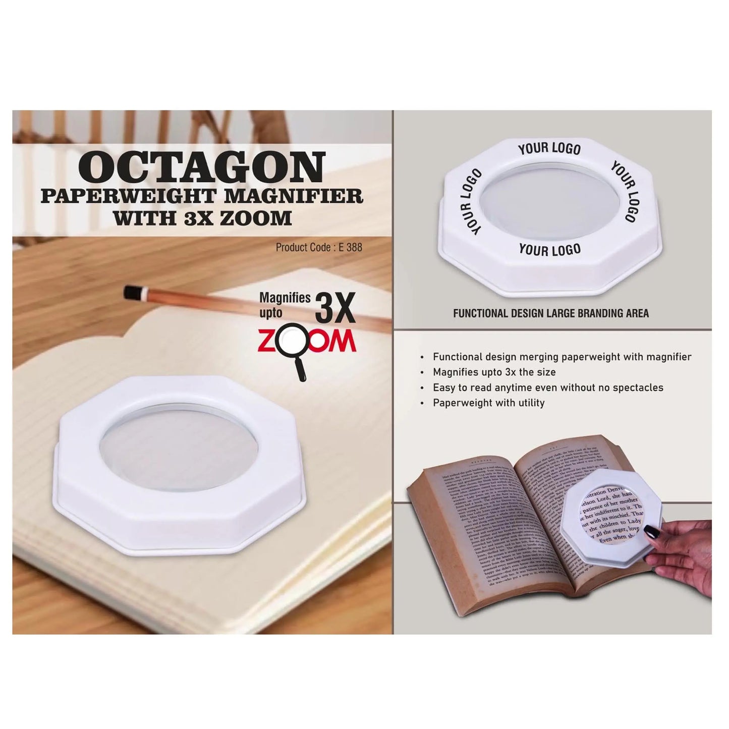 Octagon Paperweight magnifier with 3X Zoom - E 388 MARSH Corporate gifts