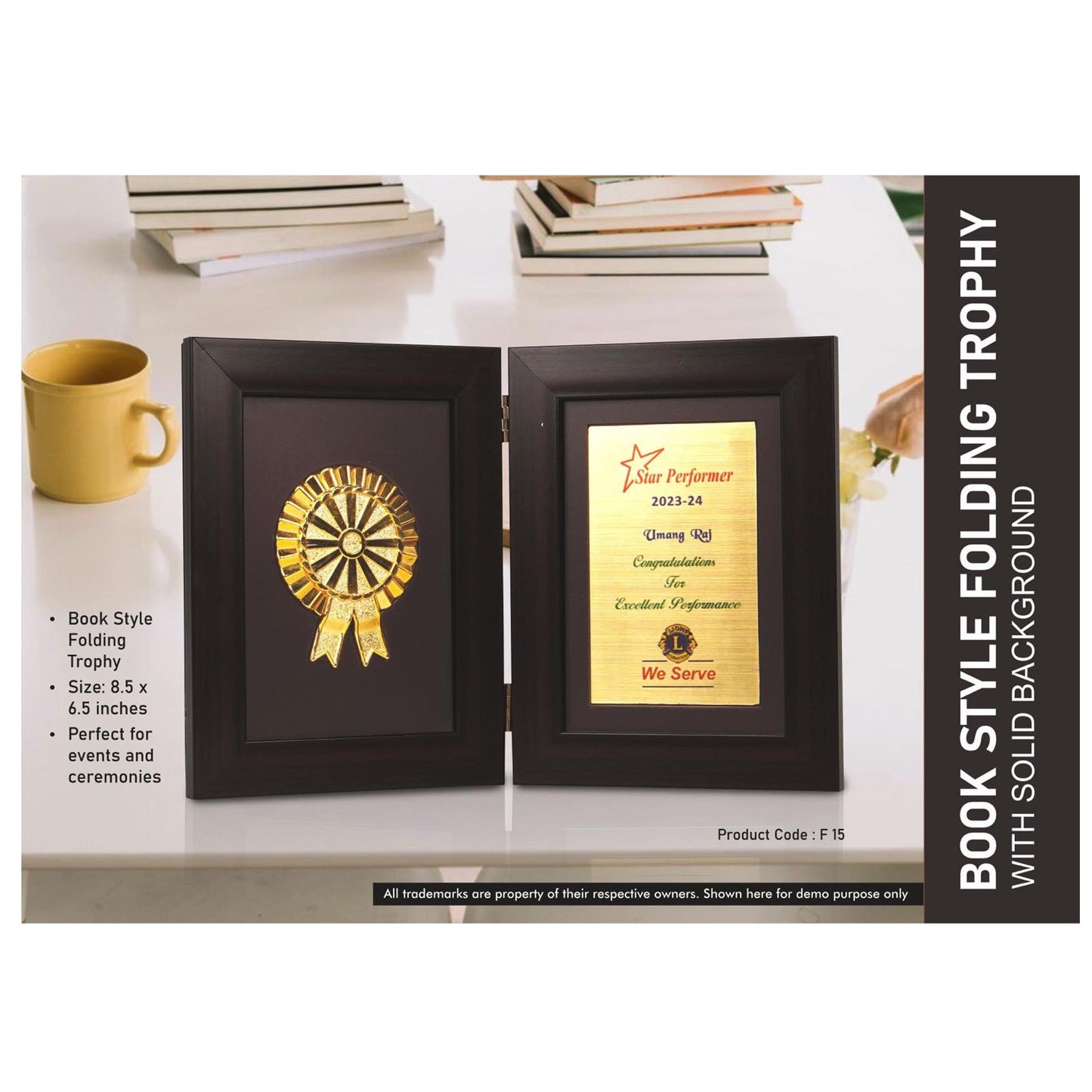 Book Style Folding Trophy with Award Motif | 8.5 x 6.5" | Solid Background - F 15 MARSH Corporate gifts