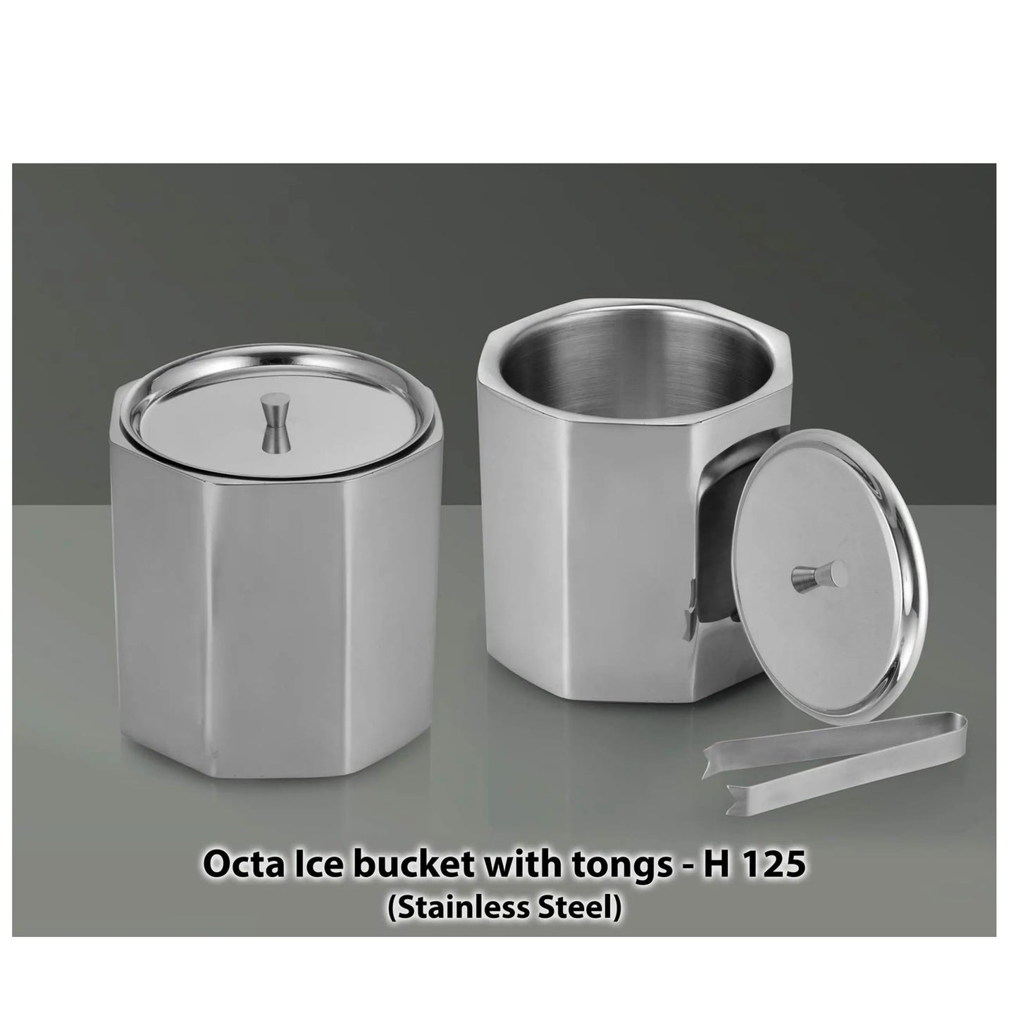 Octa SS Ice bucket with tongs - H 125 MARSH Corporate gifts