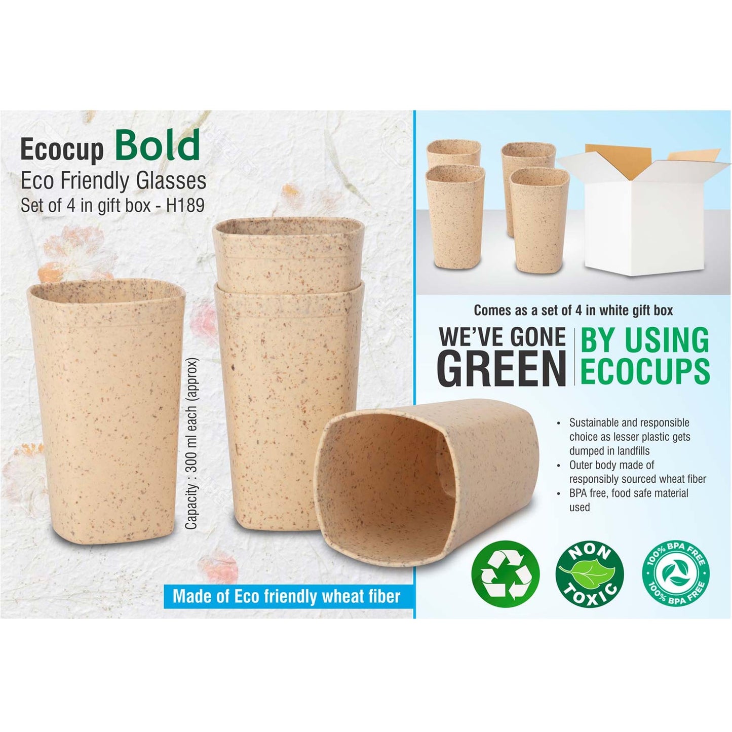 EcoCup Bold: Eco Friendly Glasses | Set of 4 in gift box - H 189 MARSH Stationery