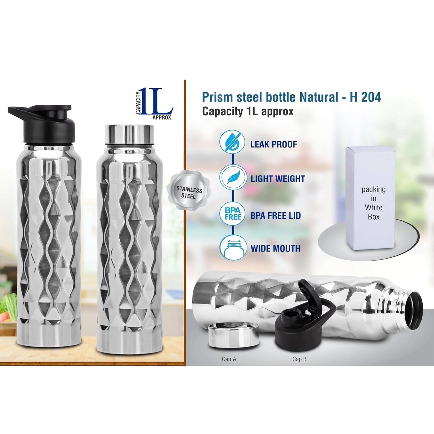 Prism steel bottle Natural | Capacity 1L approx - H 204 MARSH Stationery