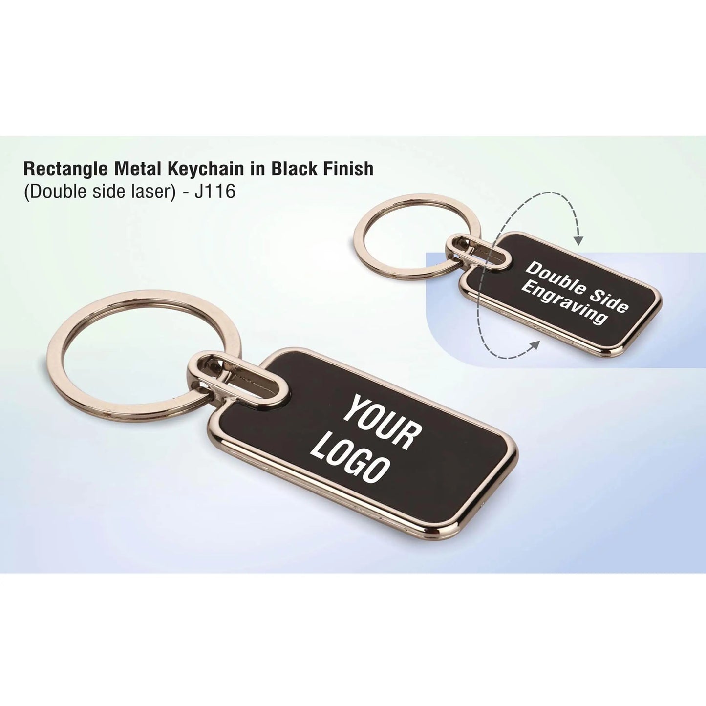 Rectangle metal keychain in Black finish (Double side laser) - J 116 MARSH Corporate gifts