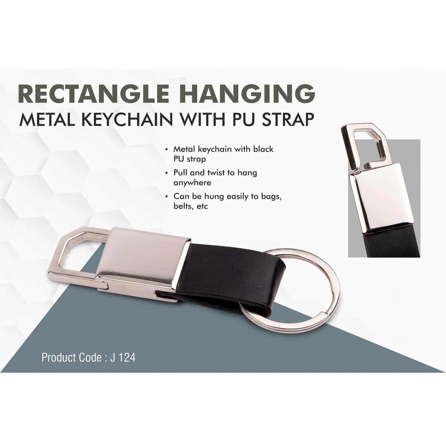 Rectangle hanging metal keychain with PU strap - J 124 MARSH Corporate gifts