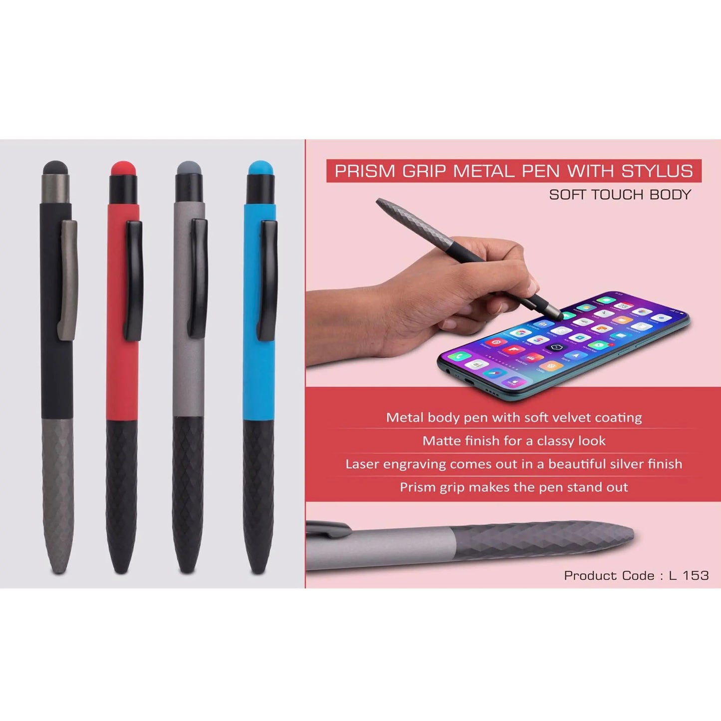 Prism Grip Metal body pen with Stylus | Soft Touch Body - L 153 MARSH Corporate gifts