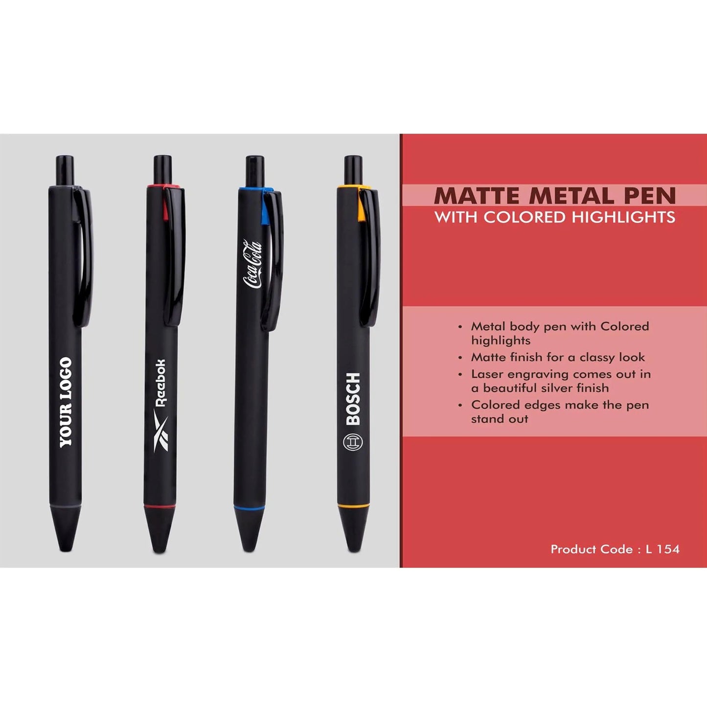 Matte Metal Pen with Colored highlights - L 154 MARSH Corporate gifts