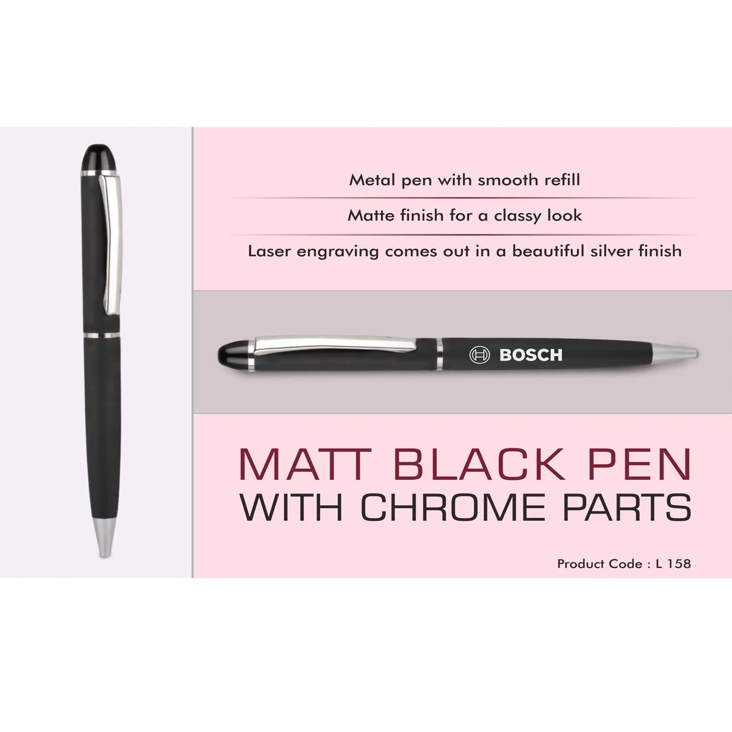 Matt Black Pen with Chrome Parts - L 158 MARSH Corporate gifts