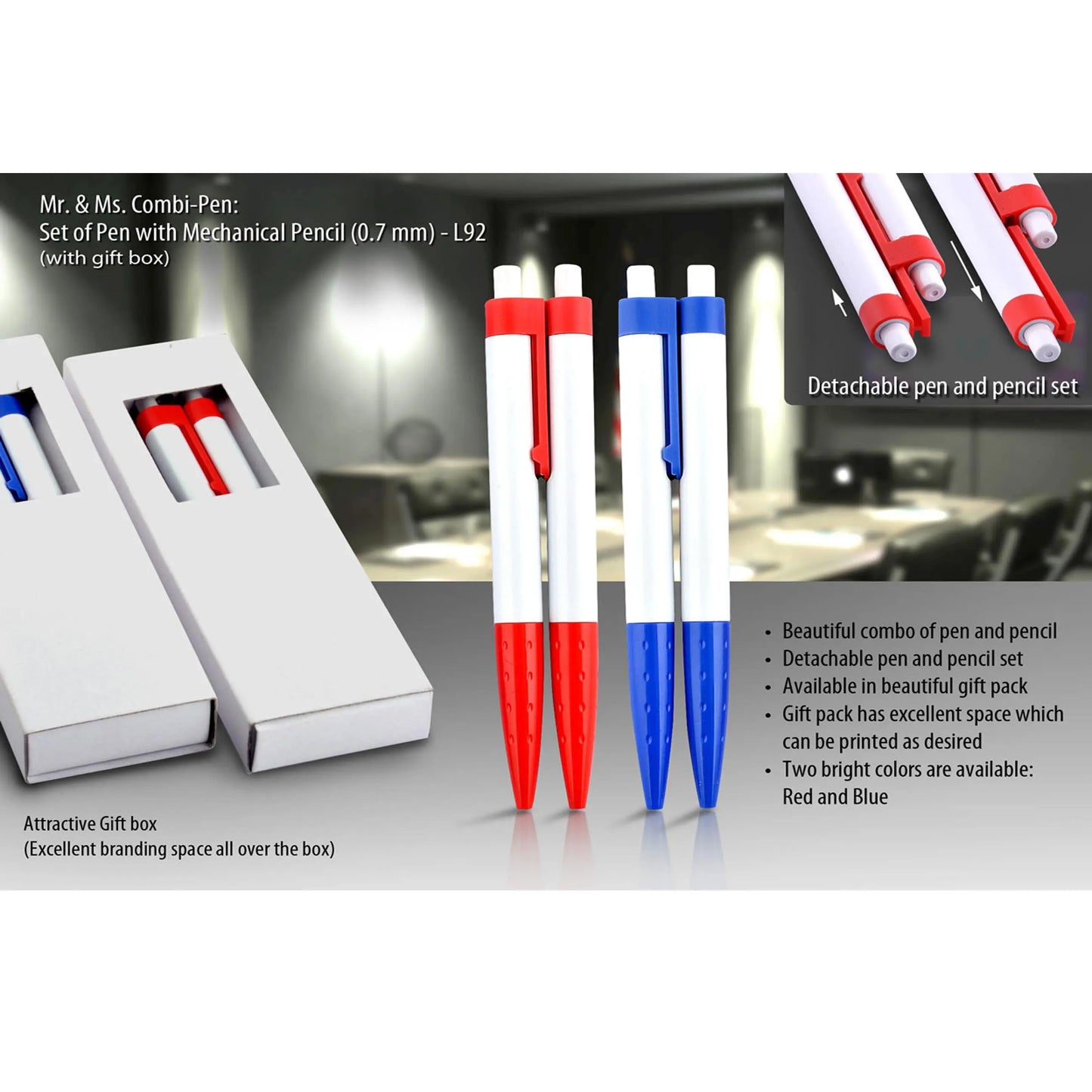 Mr & Ms. Combi-pen: Set of Pen with mechanical pencil (0.7 mm) (with gift box) - L 92 MARSH Corporate gifts