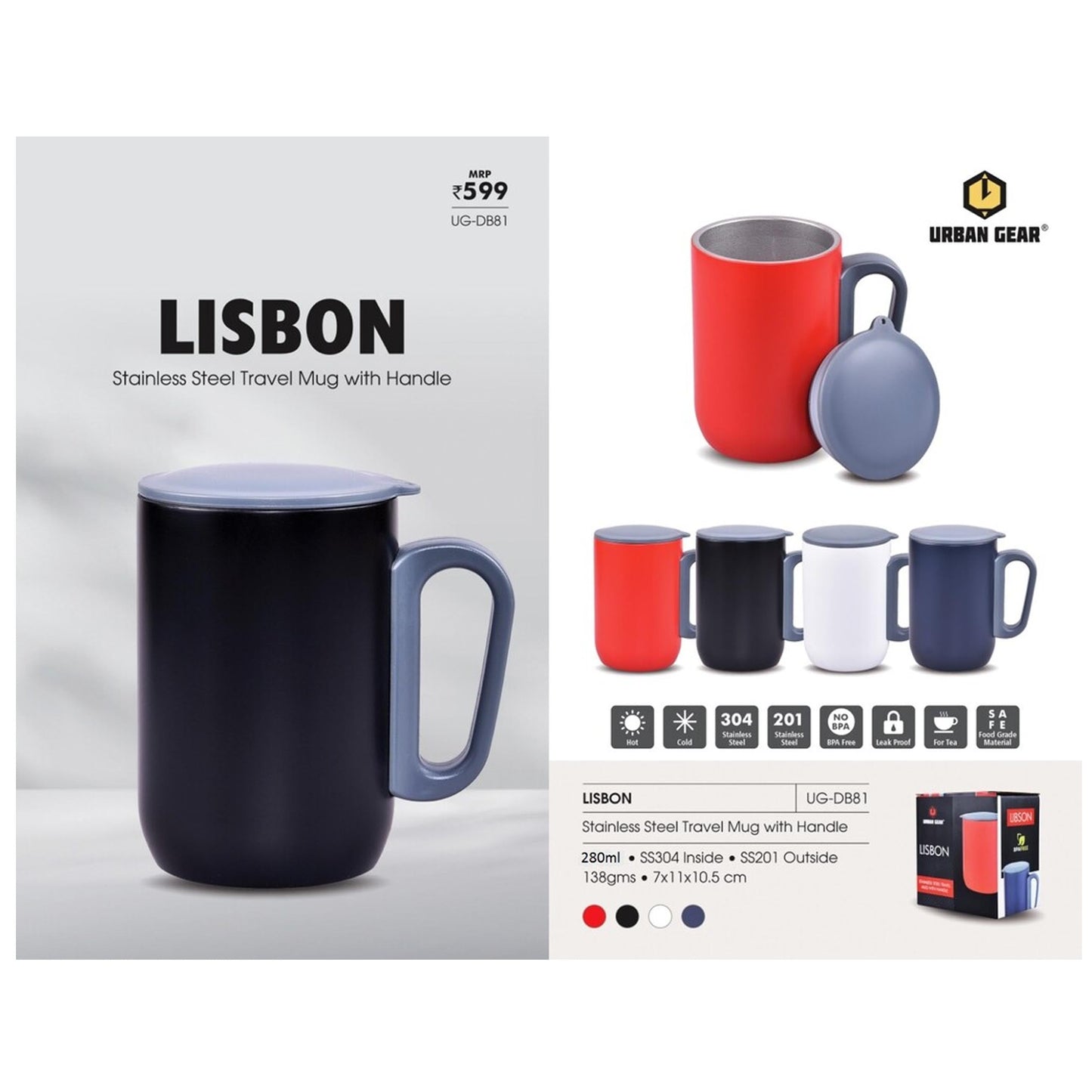 URBAN GEAR - Lisbon - Stainless Steel Mug with Handle (280ml) - UG-DB81 MARSH Corporate gifts