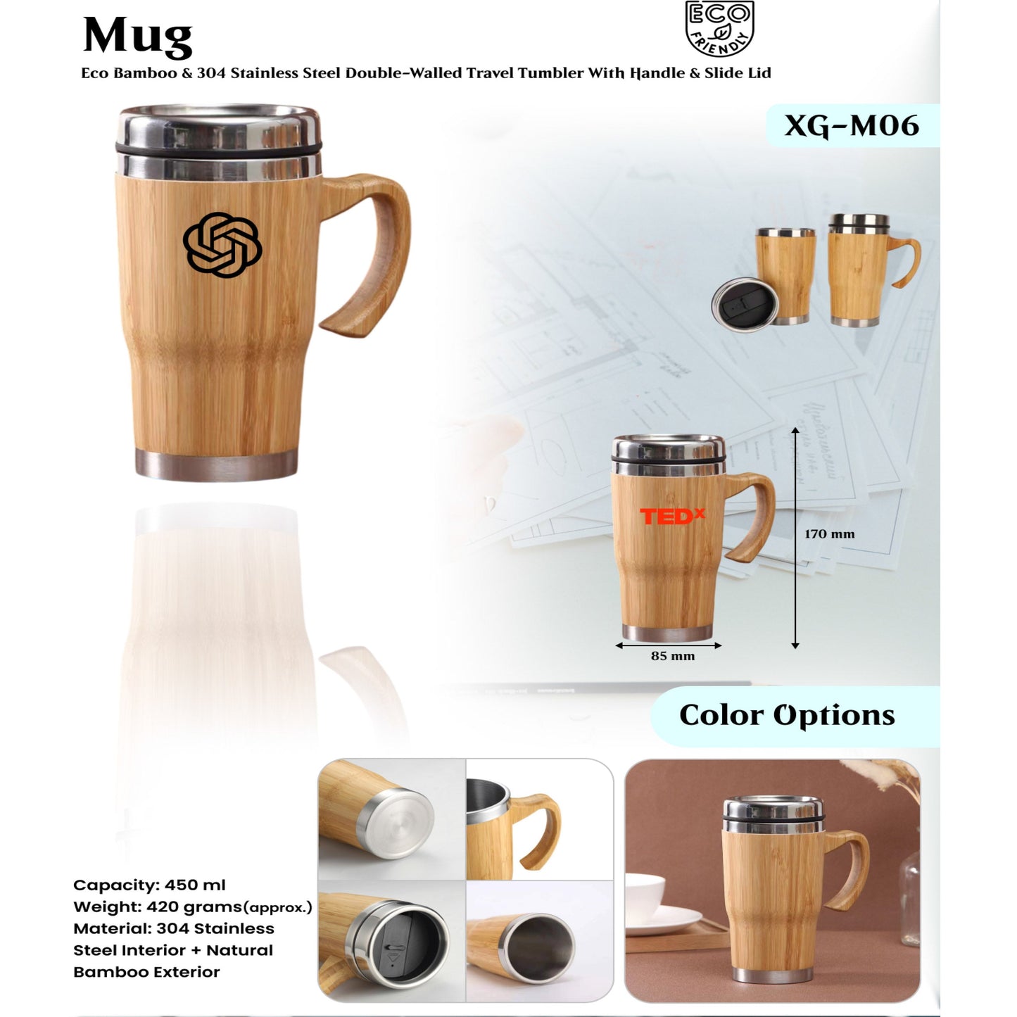 Stainless Steel Interior + Natural Bamboo Exterior Mug XG- M06 MARSH Corporate gifts