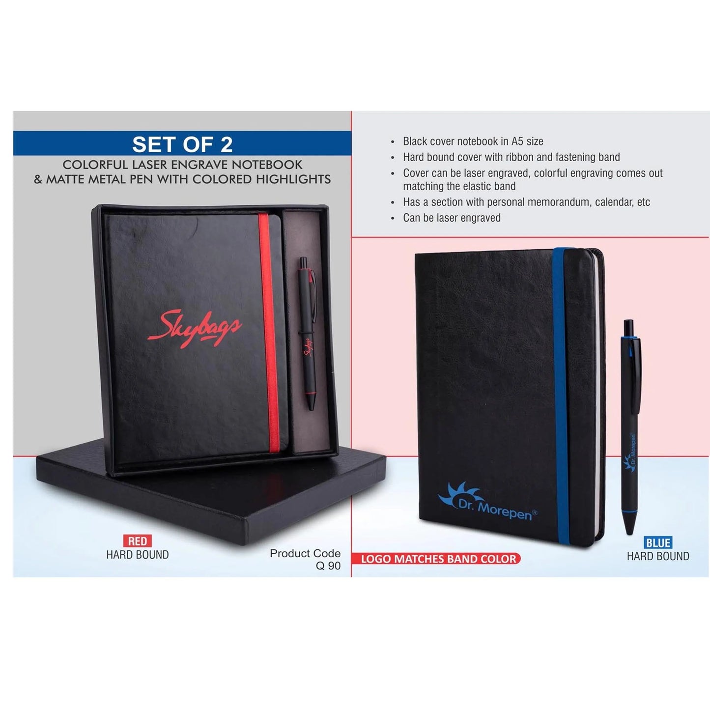 Laser Engrave Color Notebook with Metal Highlight pen Gift set in Premium box - Q 90 MARSH Corporate gifts