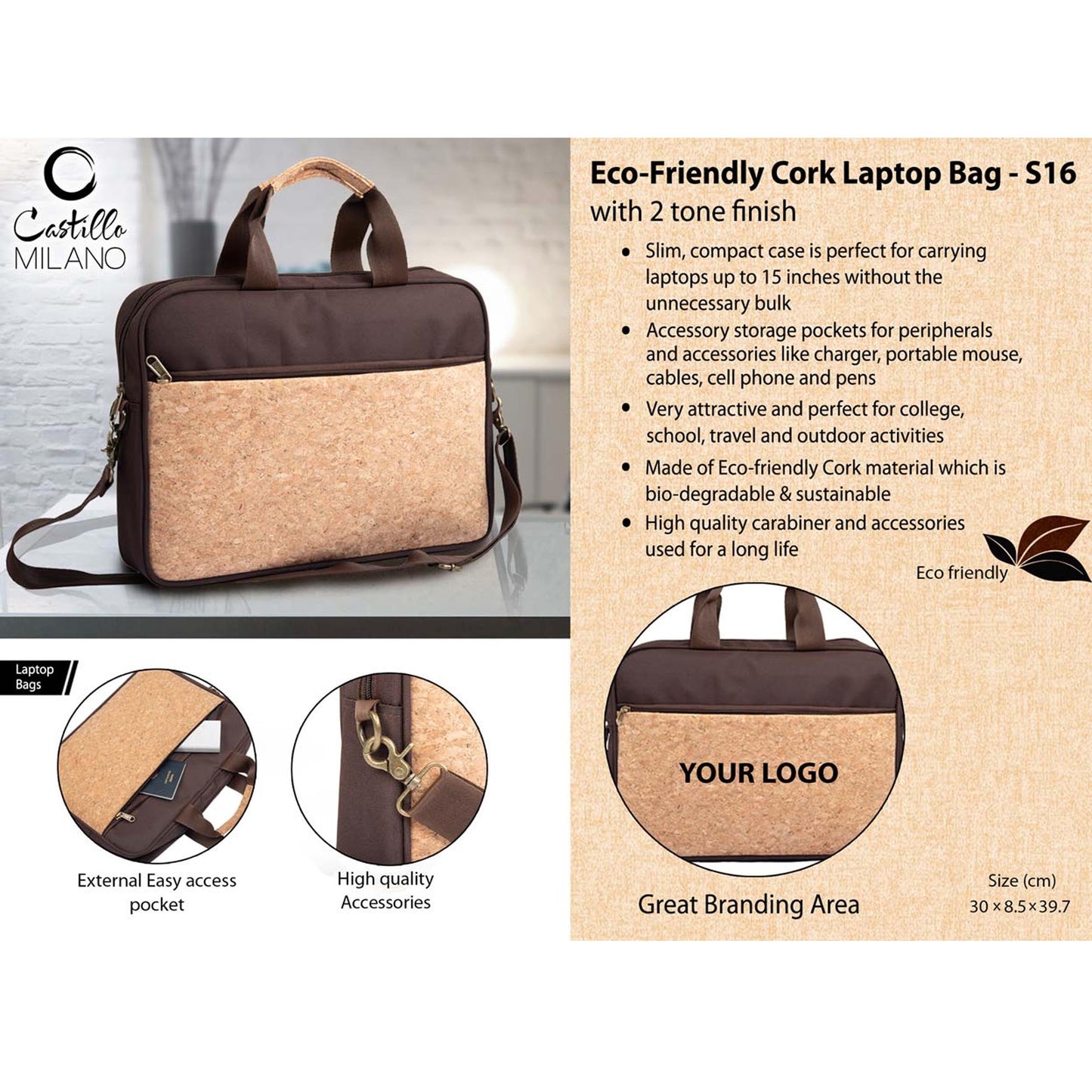 Eco-Friendly Cork Laptop Bag with 2 tone finish - S 16 MARSH Corporate gifts