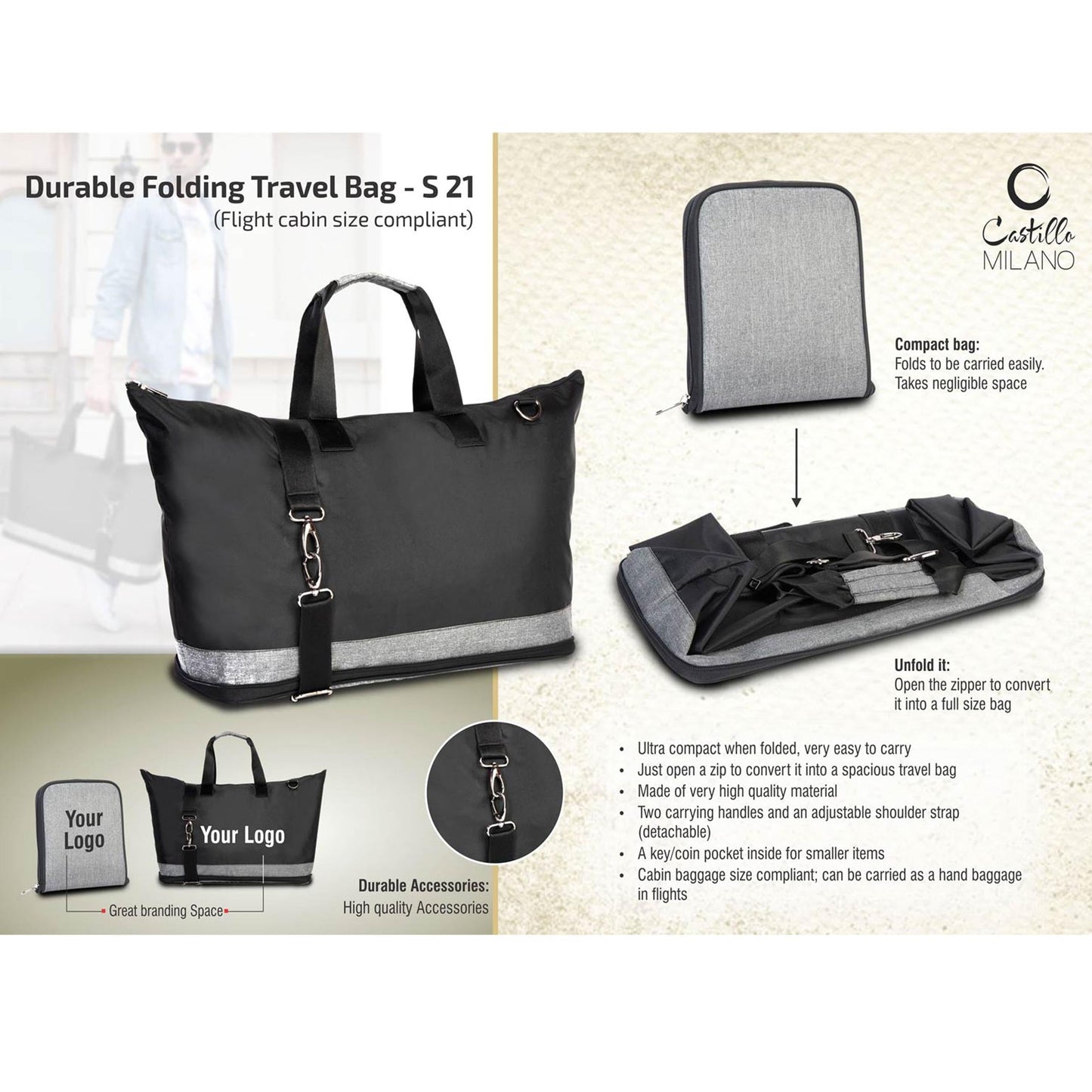 Durable Folding Travel Bag (Flight cabin size compliant) - S 21 MARSH Corporate gifts