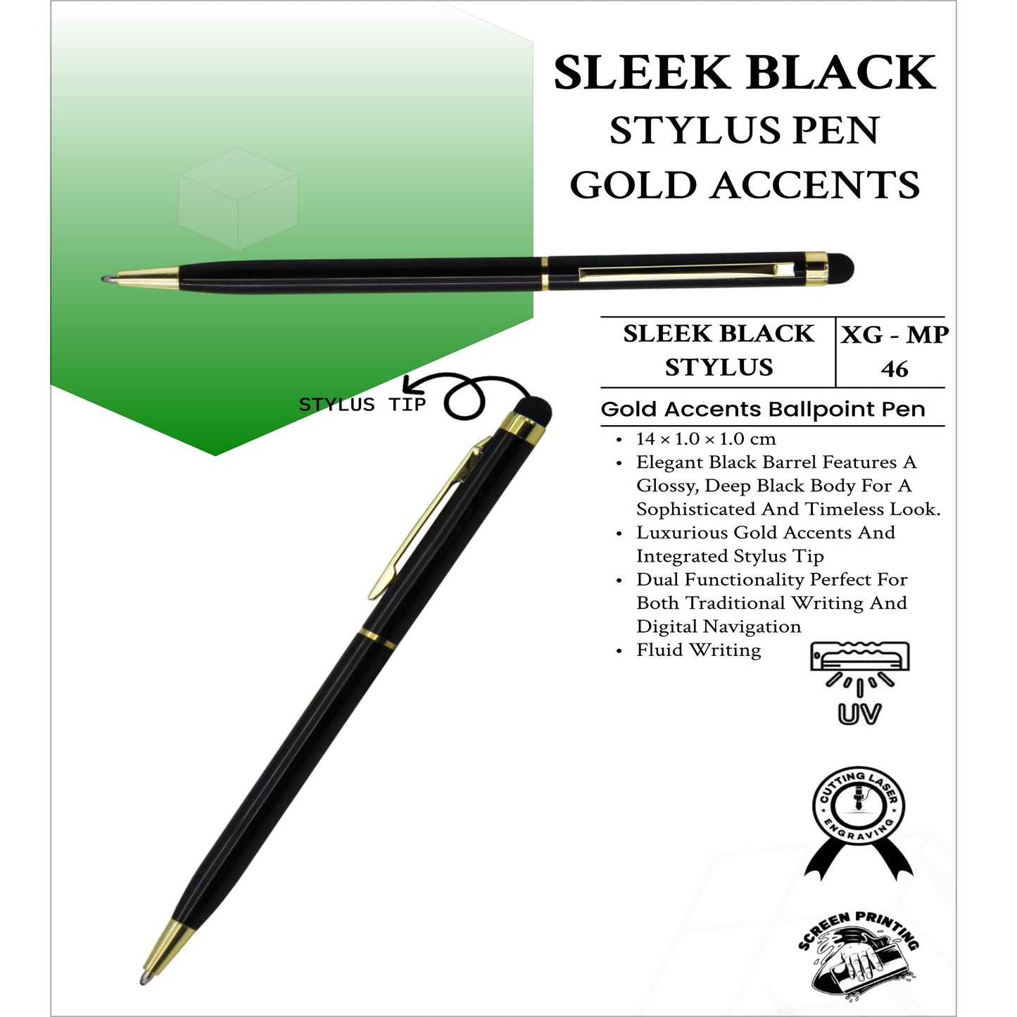 Sleek Black Stylus Pen Gold Accents XG - MP46 MARSH Corporate gifts