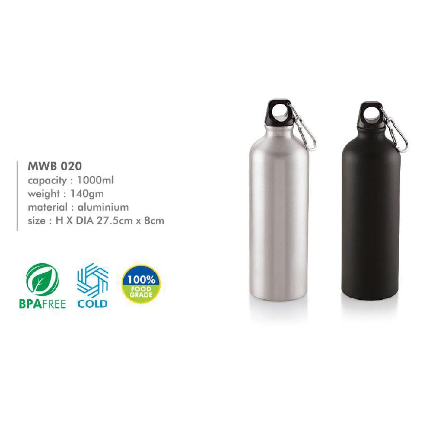 Aluminium Water Bottle - MWB 020 - 1000ml MARSH Corporate gifts