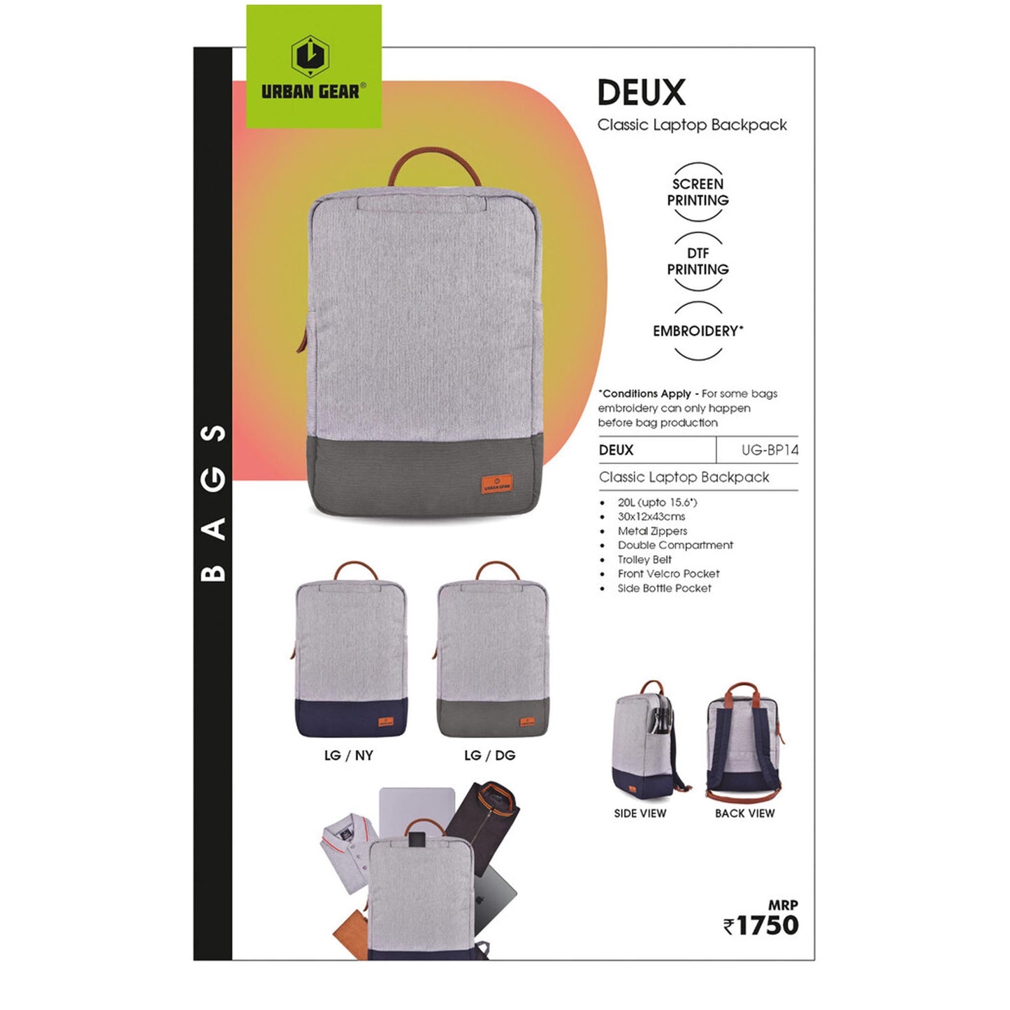 URBAN GEAR - Deux - Stylish Backpack - UG-BP14 MARSH Corporate gifts