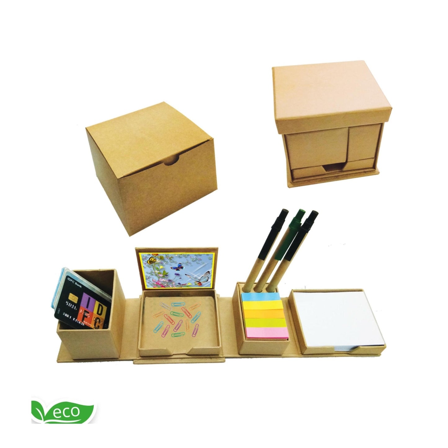 Eco-Friendly Foldable Square Cube Box with Pen holder Sticky Note MARSH Stationery