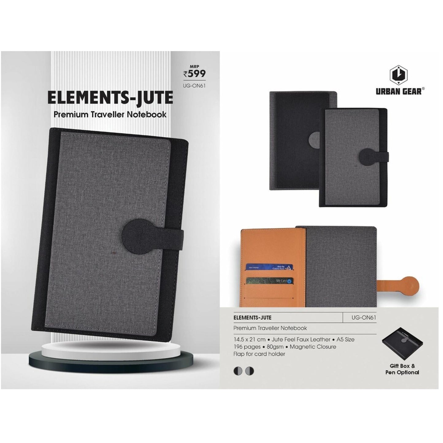 URBAN GEAR - Elements - Jute - Note Books (Hard Bound) - UG-ON61 MARSH Stationery