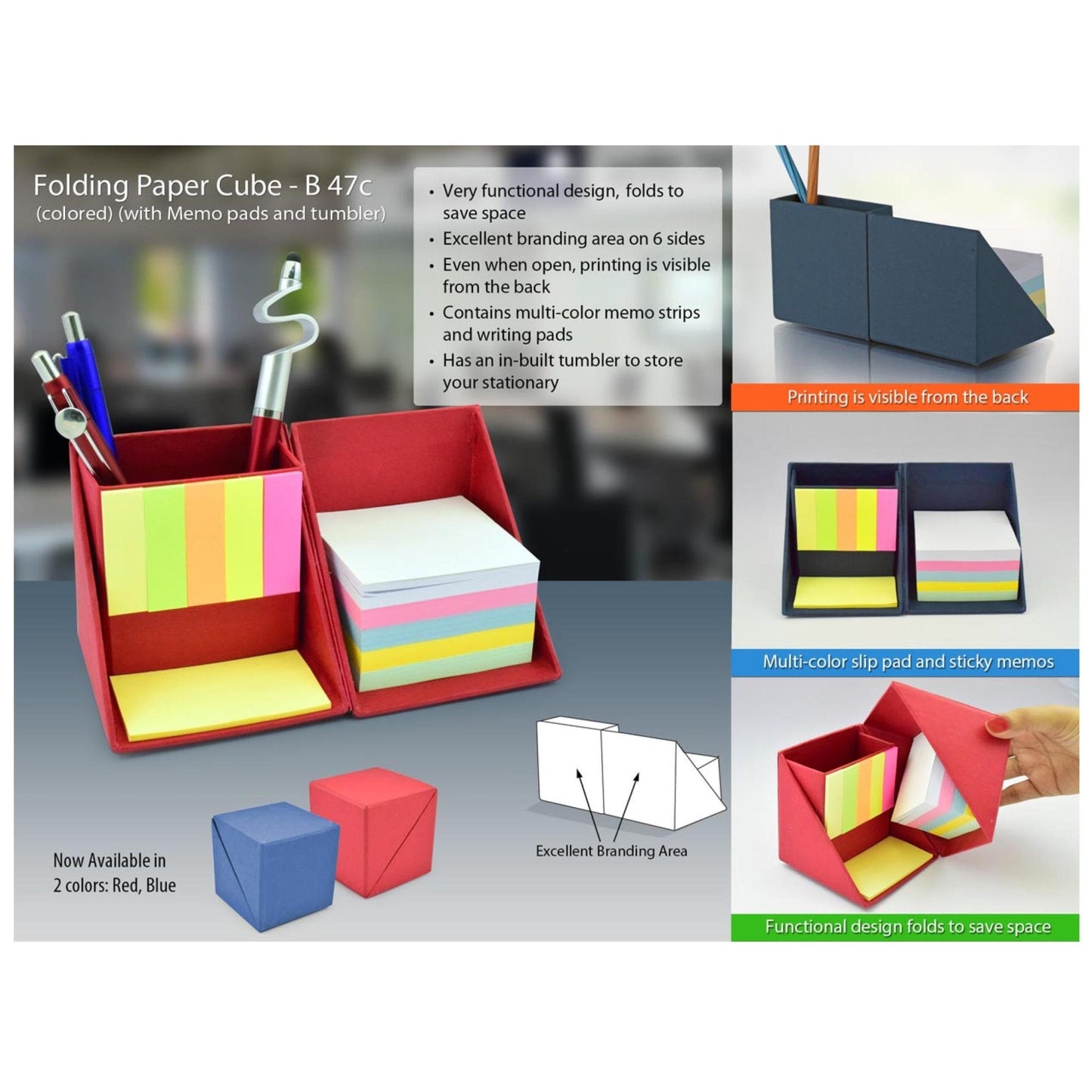 Folding Paper Cube in Color with Memo Pad and Tumbler - B 47C MARSH Corporate gifts