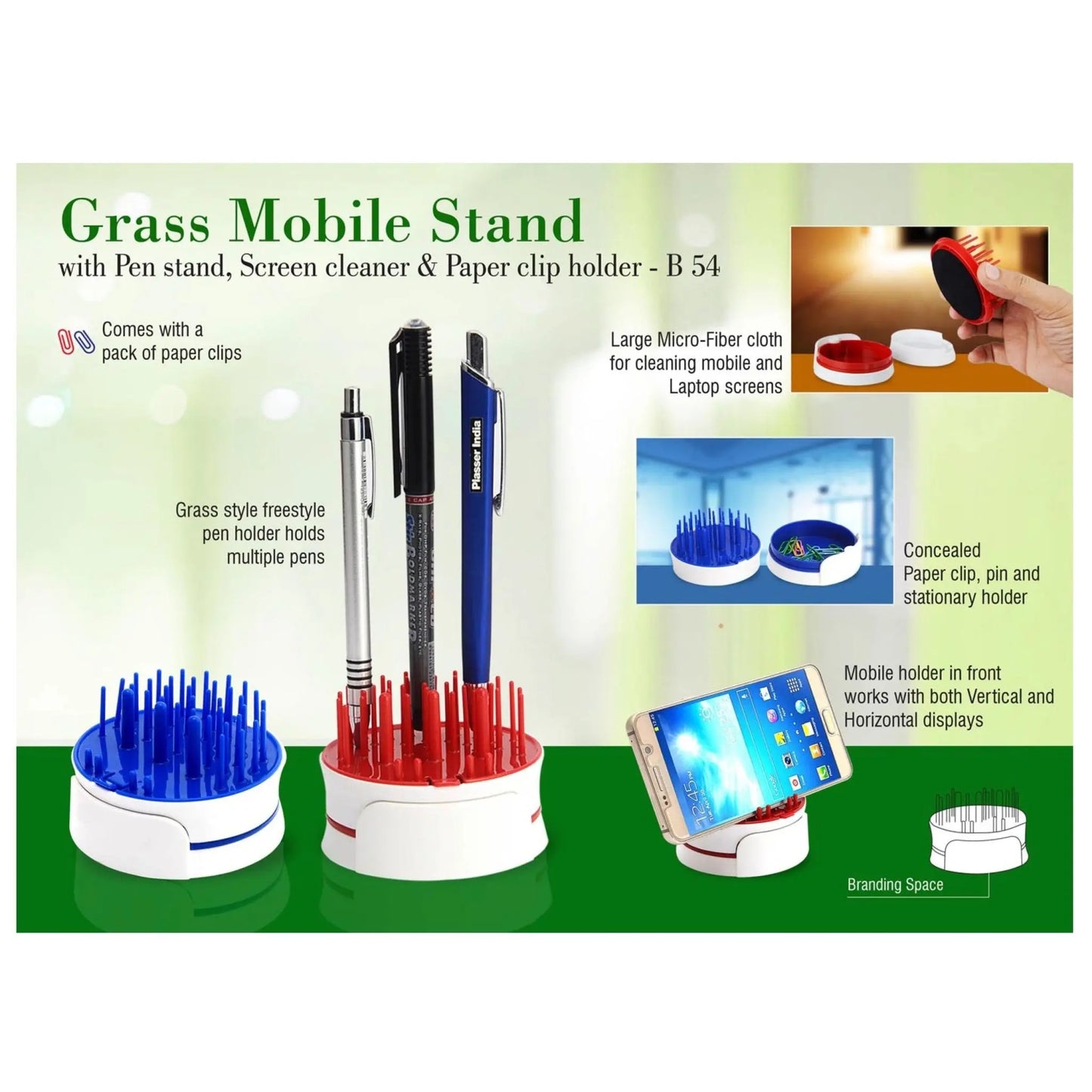 Grass Mobile Stand with Pen Stand, Screen Cleaner & Paper Clip Holder - B 54 MARSH Corporate gifts
