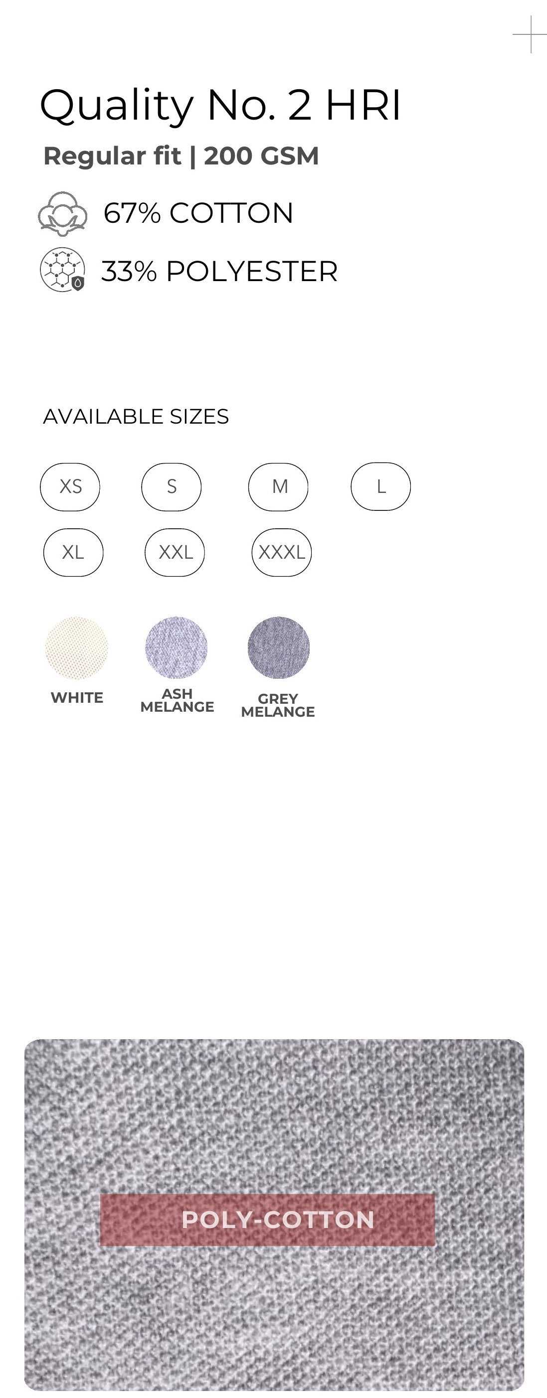 Poly-Cotton Polo T-shirt – Quality 2 HRI (200 GSM) – specifications and colour swatches
