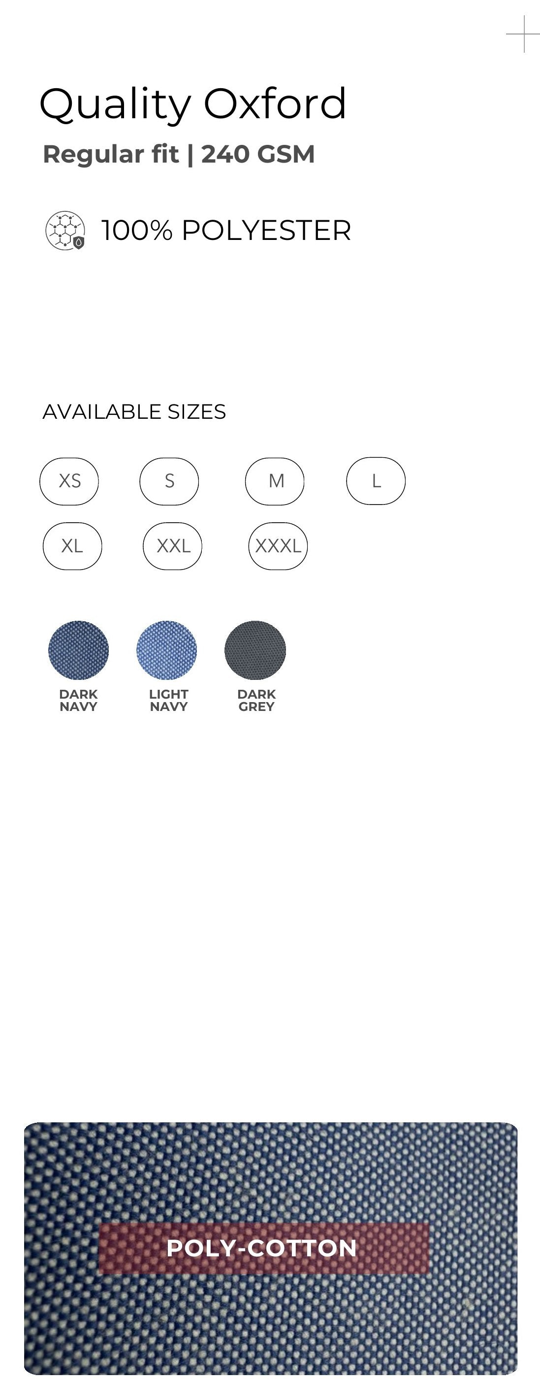 Oxford Formal Shirt (240 GSM) – specifications and colour swatches