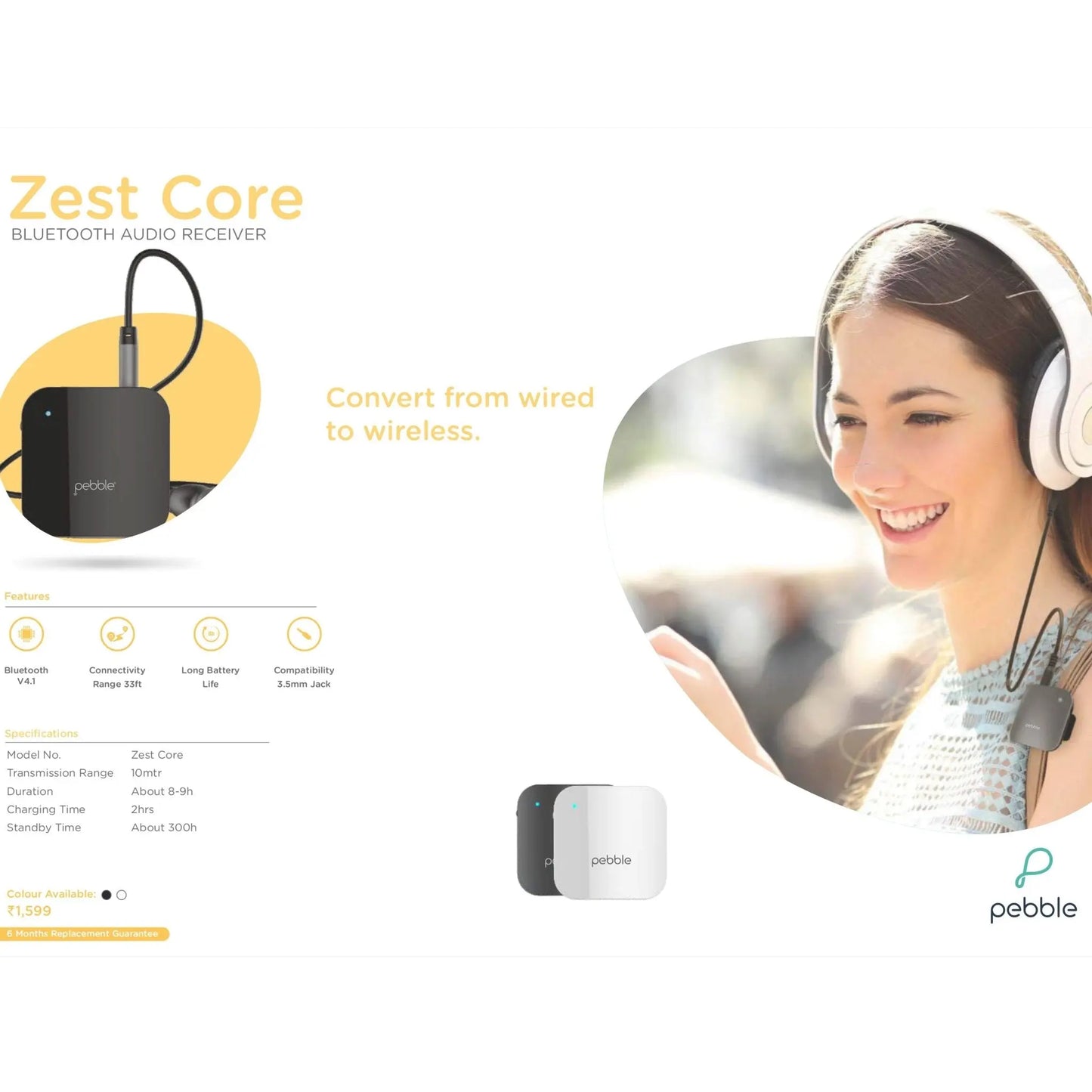 Pebble Zest Core Bluetooth Audio Receiver MARSH Corporate gifts