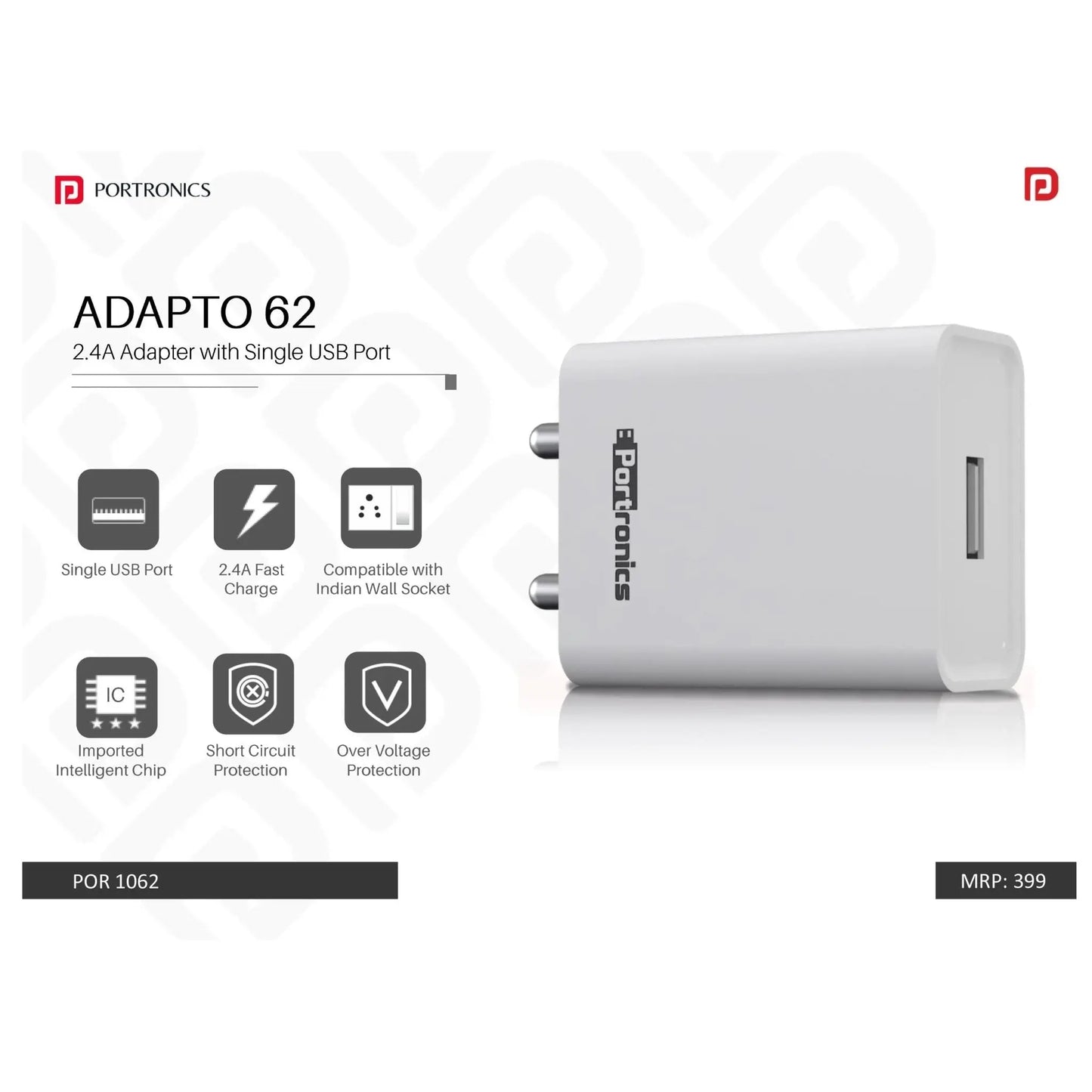 Portronics 2.4A Charger with Dual USB Ports - POR 1062 MARSH Corporate gifts