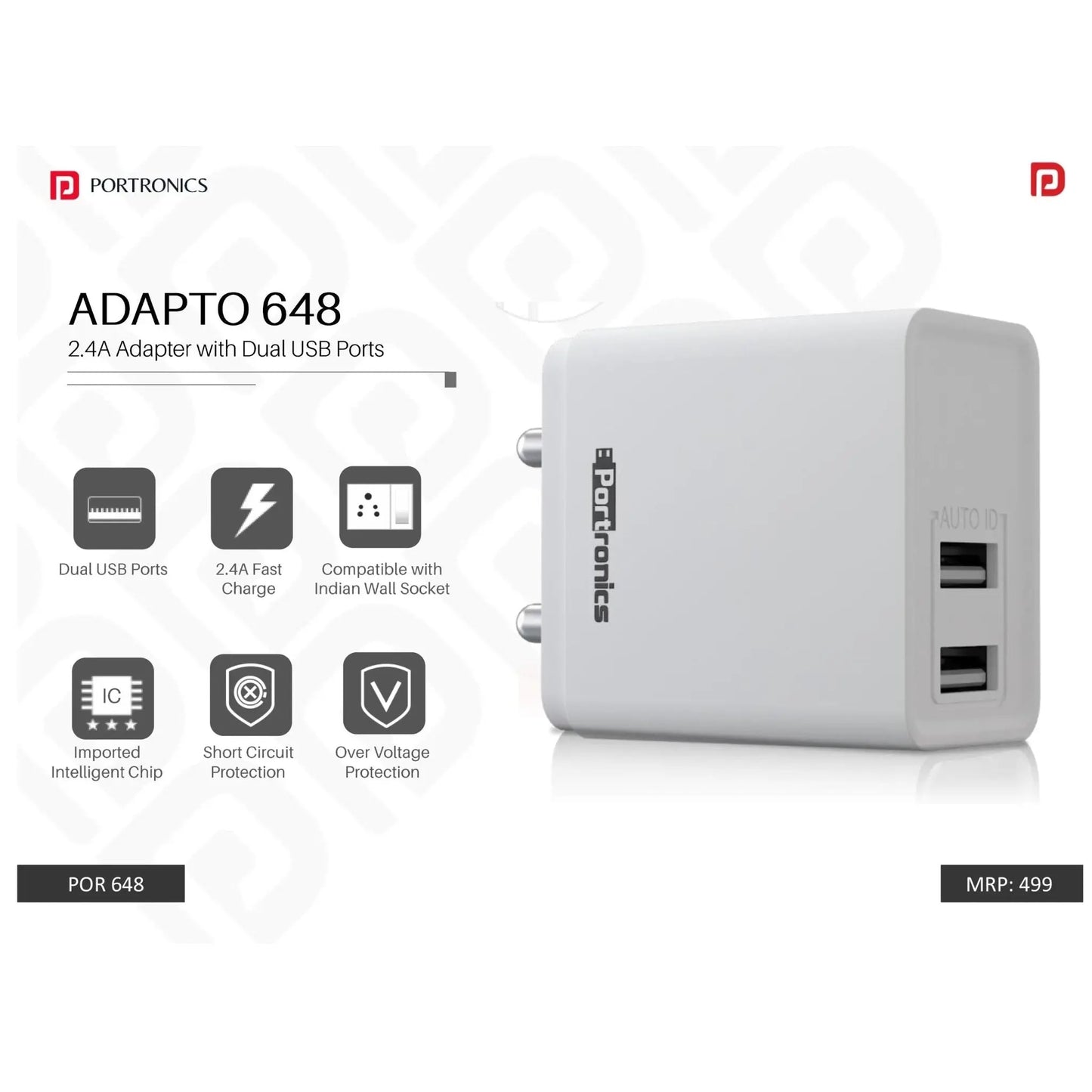 Portronics 2.4A Charger with Dual USB Ports - POR 648/649 MARSH Corporate gifts