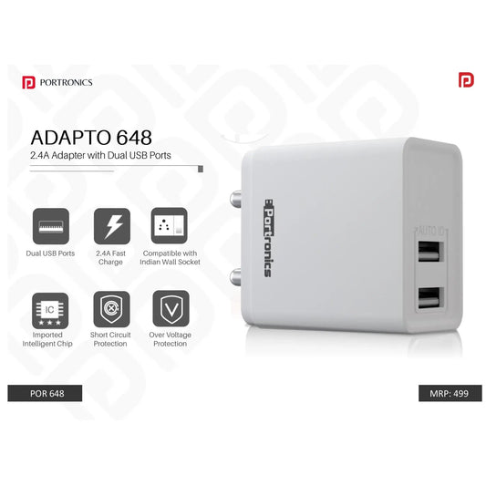 Portronics 2.4A Charger with Dual USB Ports - POR 648/649 MARSH Corporate gifts