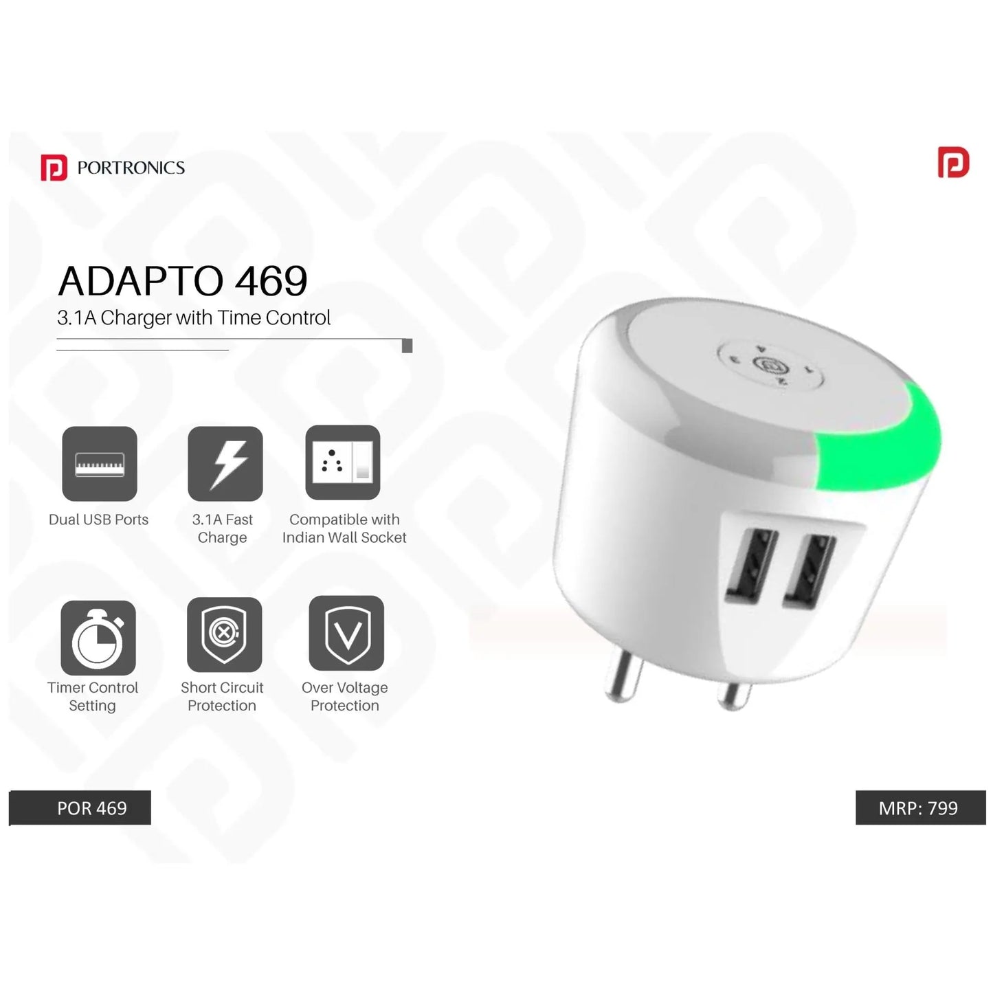 Portronics 3.1A Charger with Time Control - POR 469 MARSH Corporate gifts
