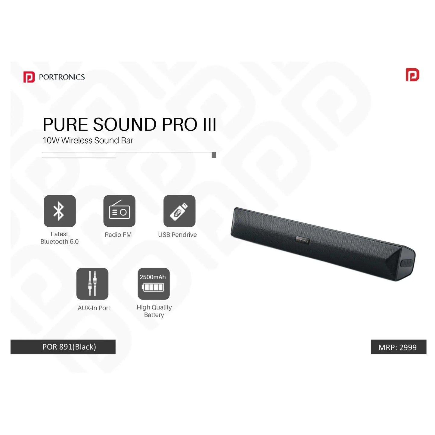 Portronics Pure Sound PRO-3 Speaker 10 W Bluetooth Soundbar - POR 891 MARSH Corporate gifts