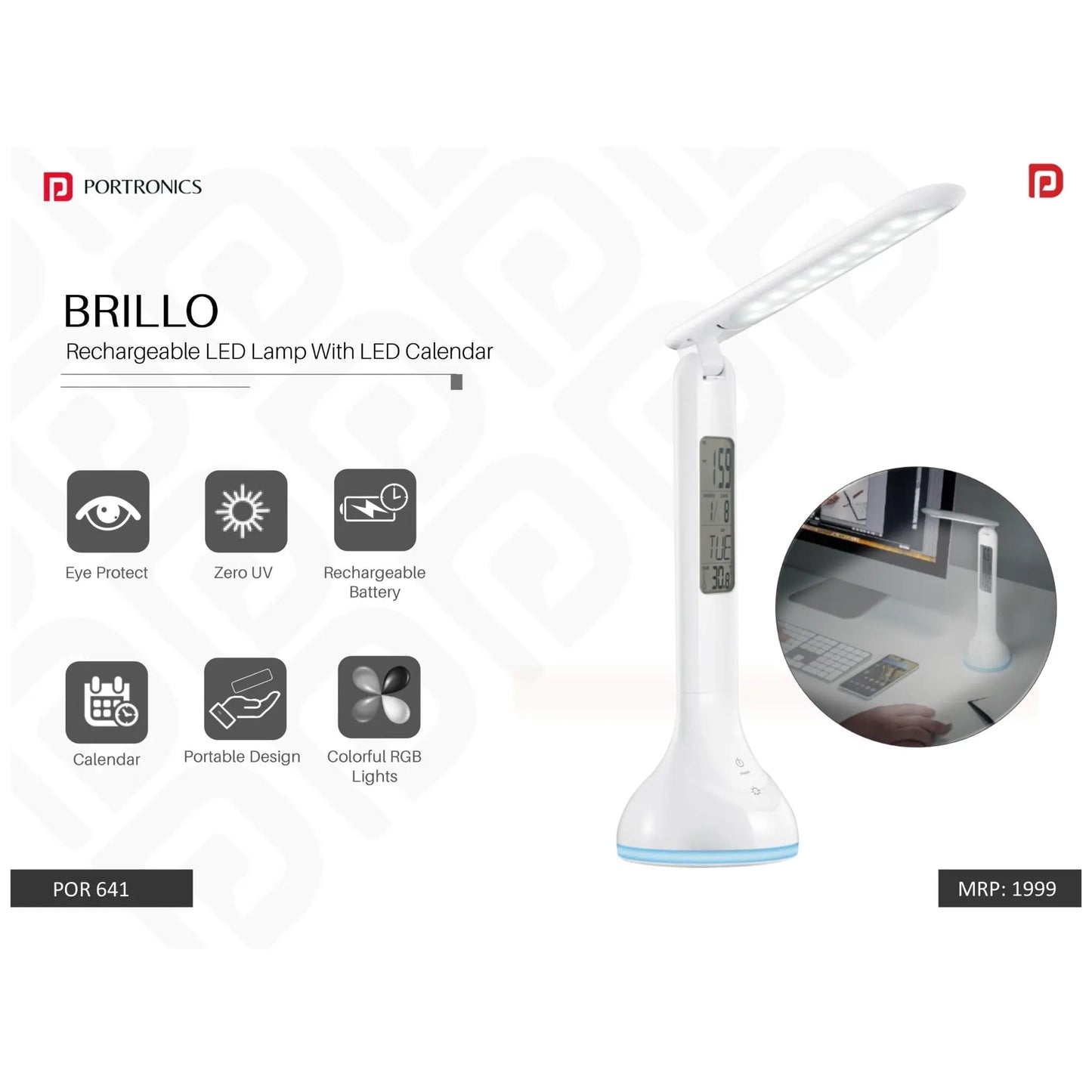 Portronics Rechargeable LED Lamp With LED Calendar - POR 641 MARSH Corporate gifts