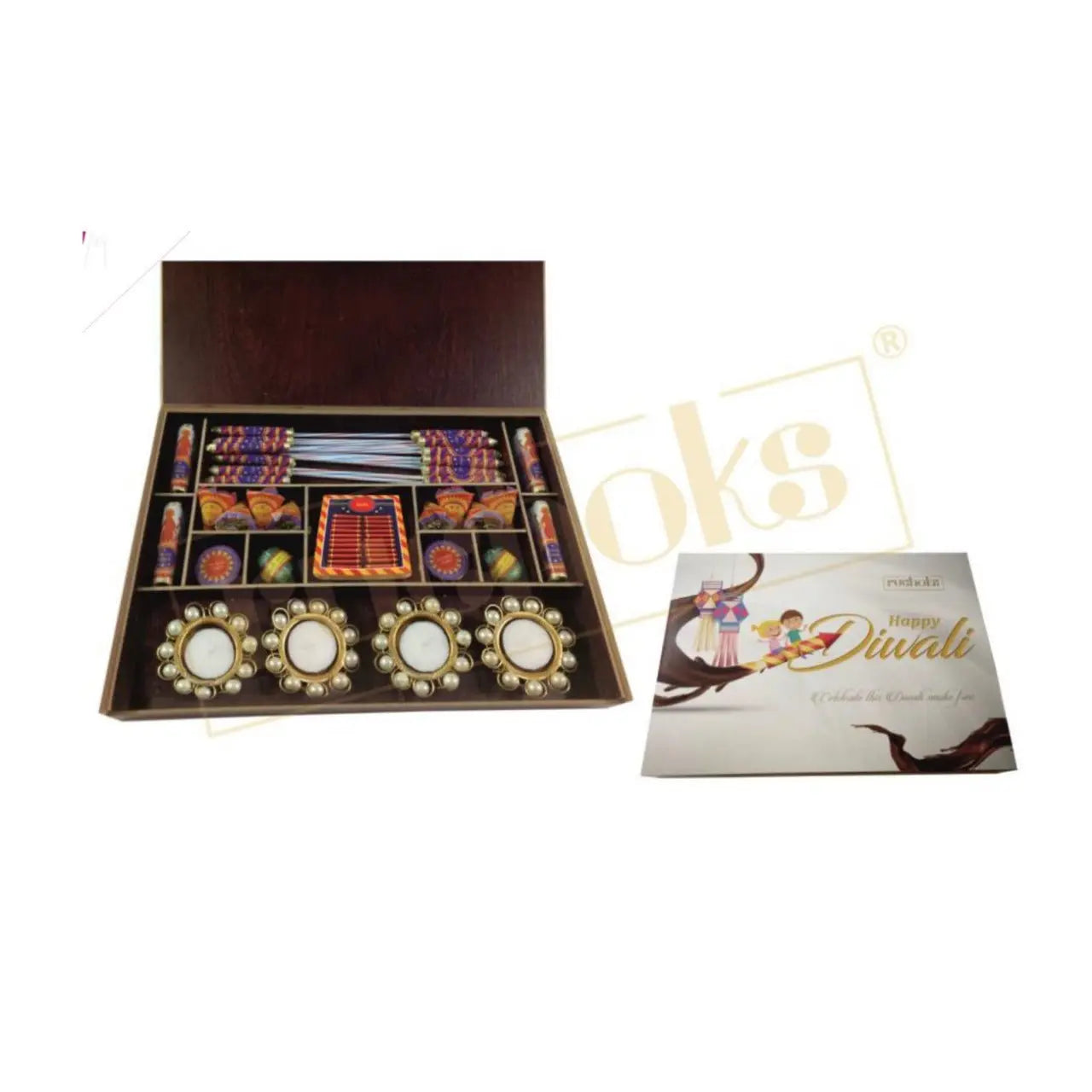 Premium Diwali Cracker in wooden box + 4 Candle - W1 MARSH Stationery