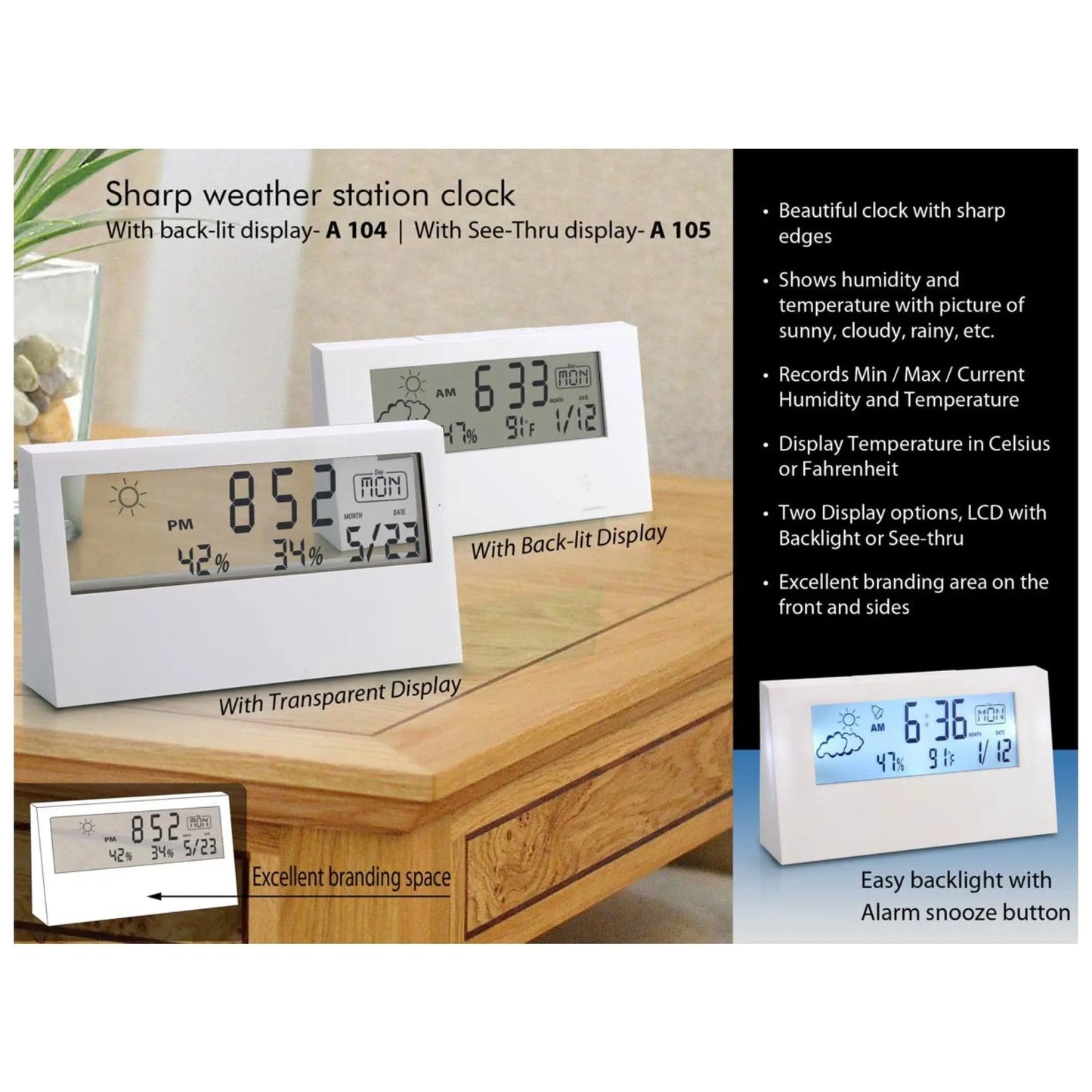 Sharp Weather Station Clock with Backlight - A 104 MARSH Corporate gifts